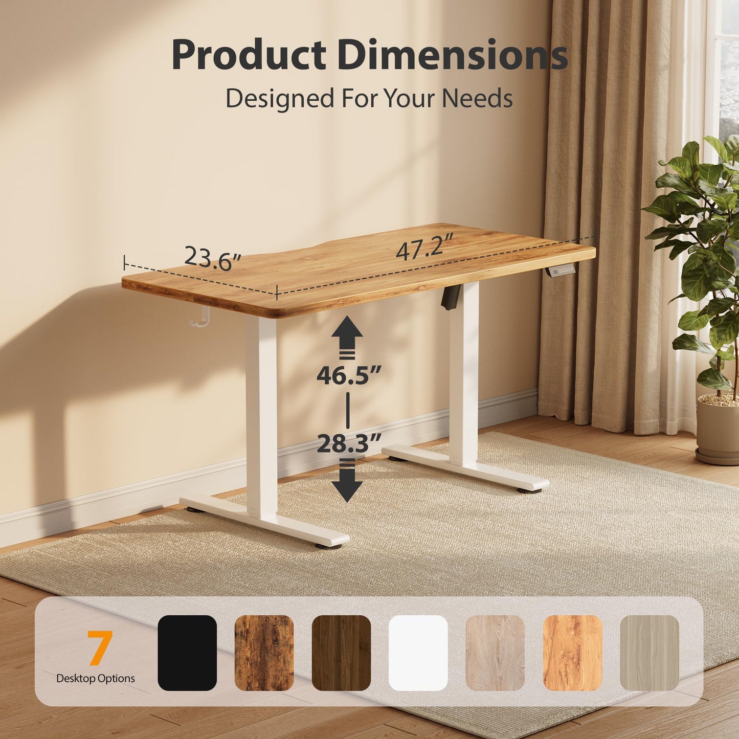Cubiker Standing Desk, 48x24 Inches Sit Stand Home Office Desk, Electric Stand up Desk, Adjustable Desk with Splice Board, White Frame/Light Rustic Top