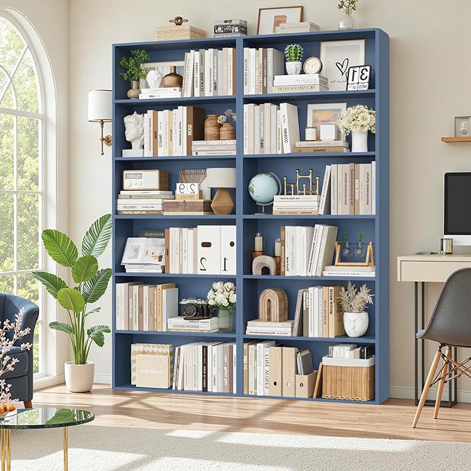 FOTOSOK 6-Tier Open Bookcase and Bookshelf Set of 2, Freestanding Display