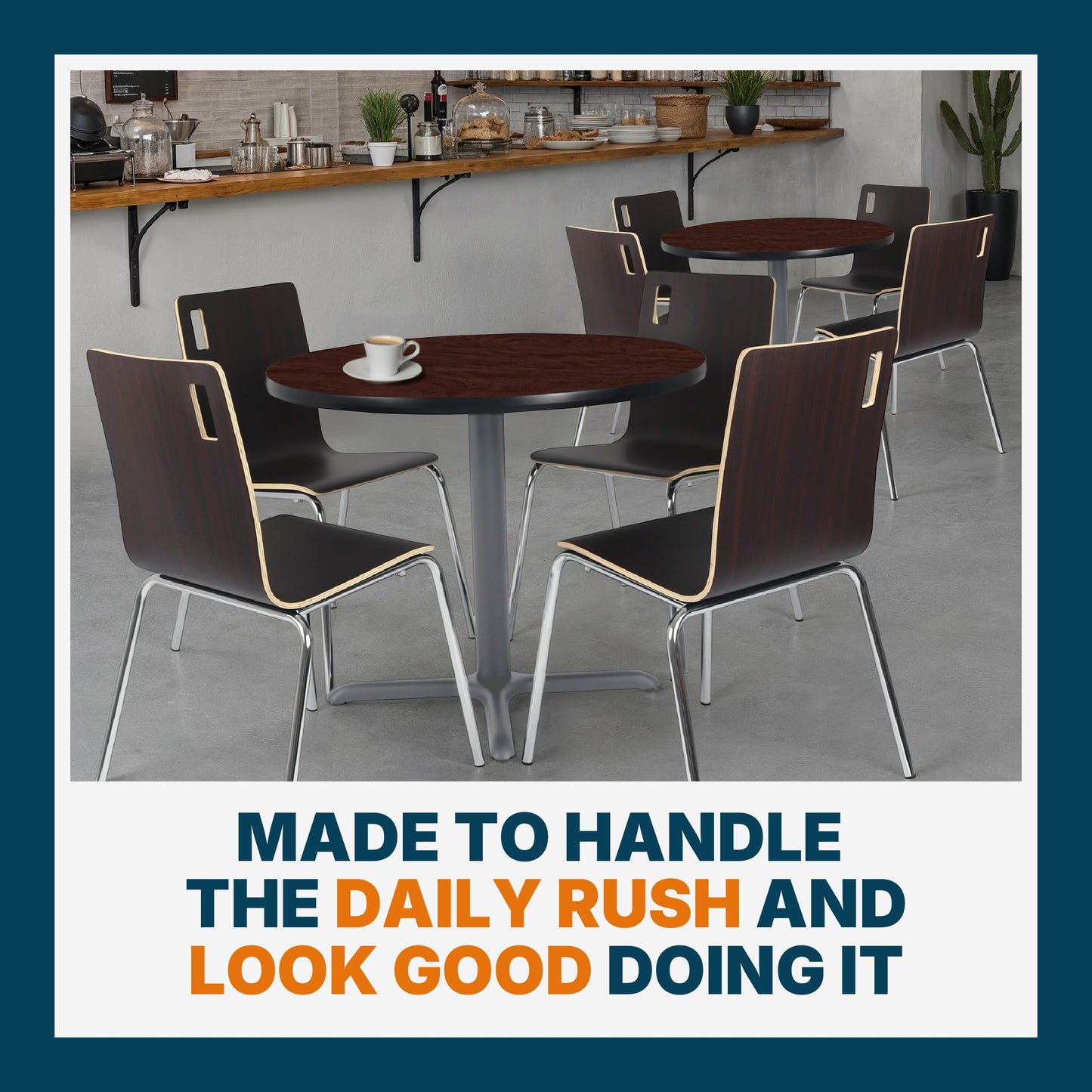 OEF Furnishings OEFCTG13636XDMY Premium Commercial-Grade Restaurant and Breakroom Cafe Table (Round, 36 in Diameter, 30 in Dining Height, X-Base, Gray Frame, Mahogany Laminate)