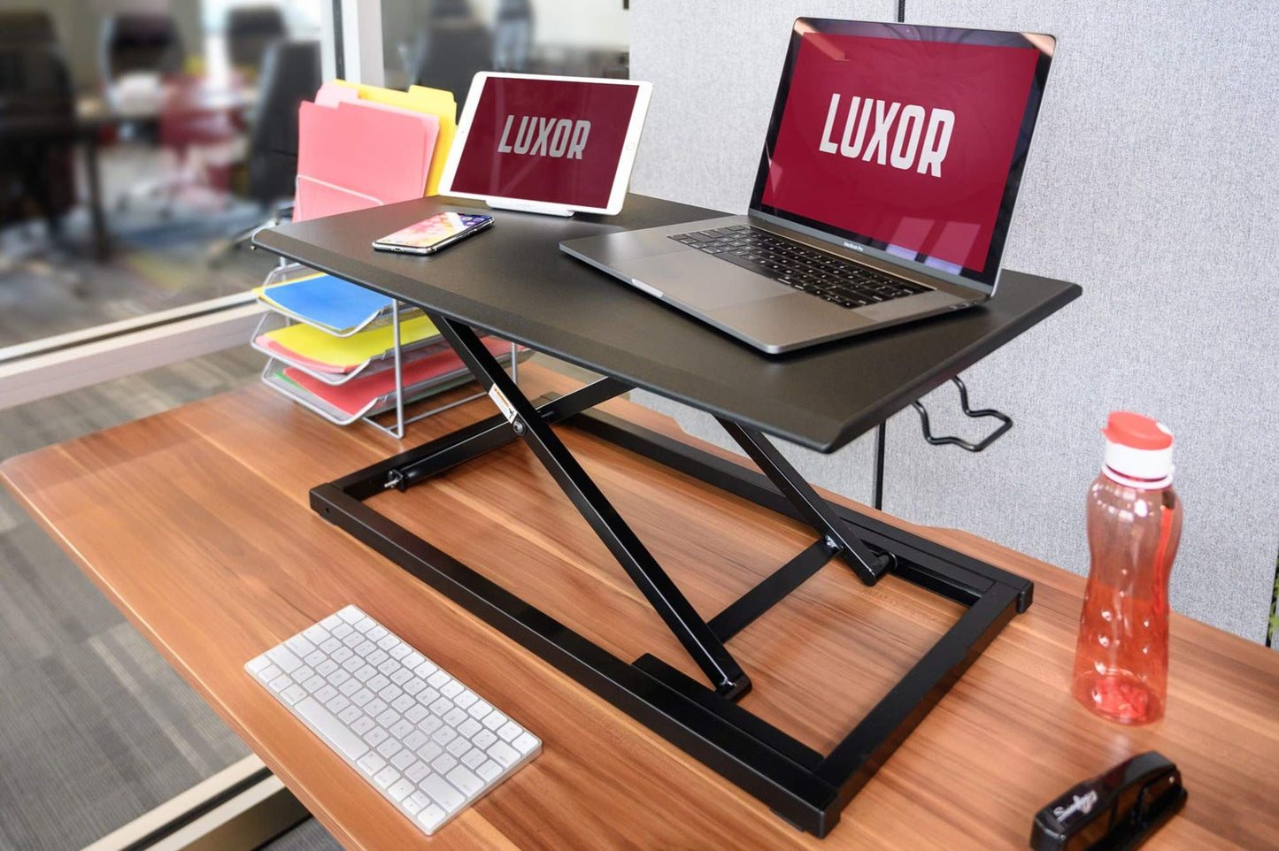 Luxor Height Adjustable Portable Pneumatic Standing Desk Converter, Stand Up Desk Riser, Tabletop Computer Workstation - Black