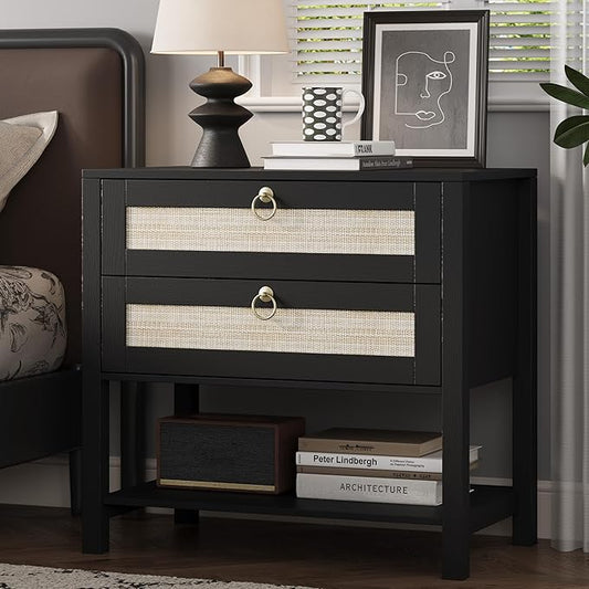 Xixini Nightstand wih 2 Drawers & Open Shelf, Small Mid Century Modern Night