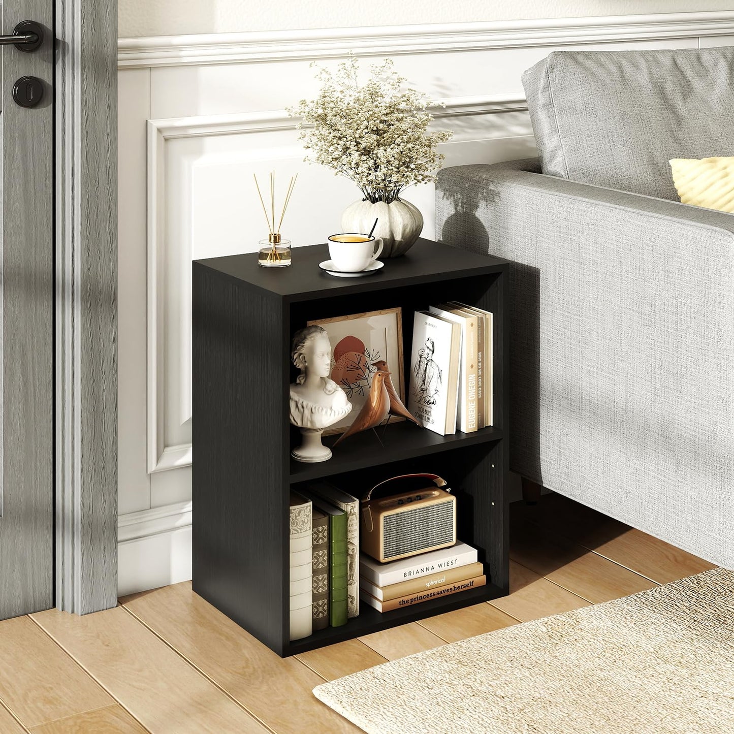Giantex 2 Cube Bookshelf and Bookcase, 2-Layer Storage Shelf w/Large-Capacity Open Storage Space, MDF P2 Veneer, for Living Room Bedroom Study Office Multi-Functional Furniture Display Cabinet, Black