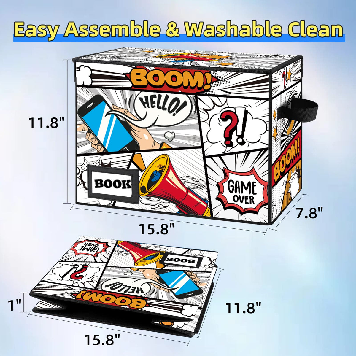 YNSZAS 10 Pack Collection Comic Book Storage Boxes, Protector Organizer 15.8" X 7.8" X 11.8" Collapsible Short Box Holds 160-180 Comic Book Heavy Duty Bin Container Holder Shelf