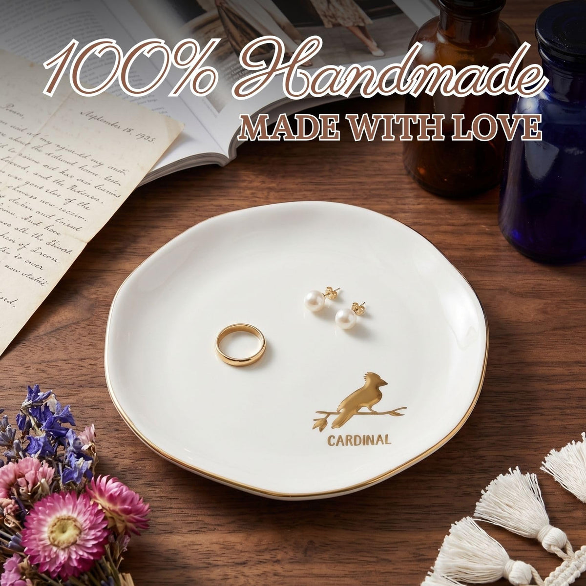 InnoBeta Cardinal Gifs for Women, Ceramic Jewelry Tray Decorative Trinket Dish for Rings Earrings Necklaces Bracelet Watch Keys, Gifts for Birthday, Mother's Day, Christmas - 4.75"