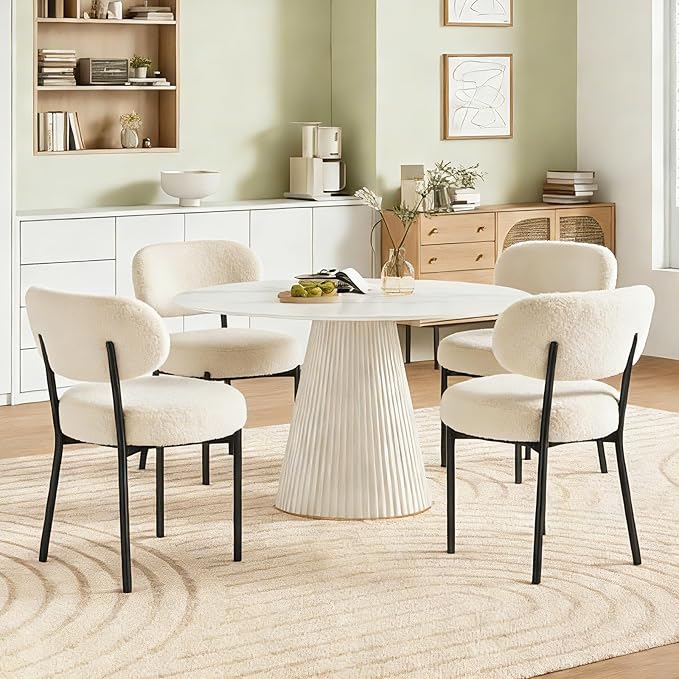 DUMOS Dining Chairs Set of 2, Mid Century Modern Chair Round Upholstered Curved