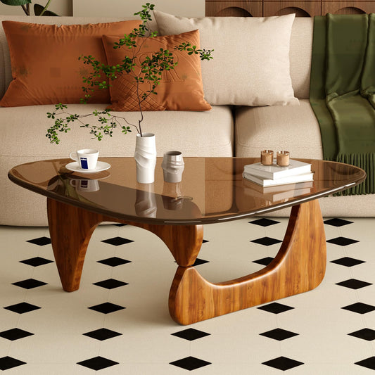 JCAJCA Coffee Table for Living Room Mid Century Modern Center Table with Glass Top and Wood, 36 Inch, Brown/Walnut