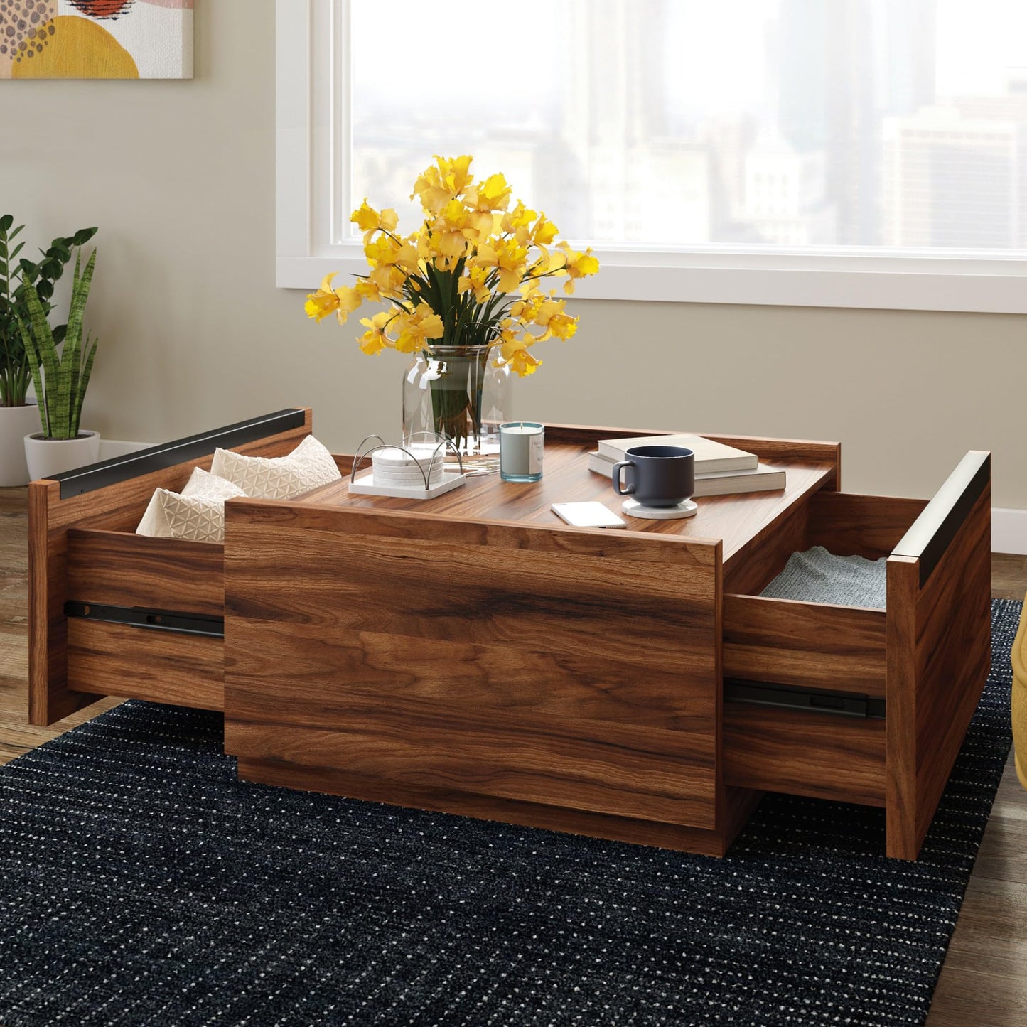 Sauder Manhattan Gate Modern Square Coffee Table, Blaze Acacia Finish