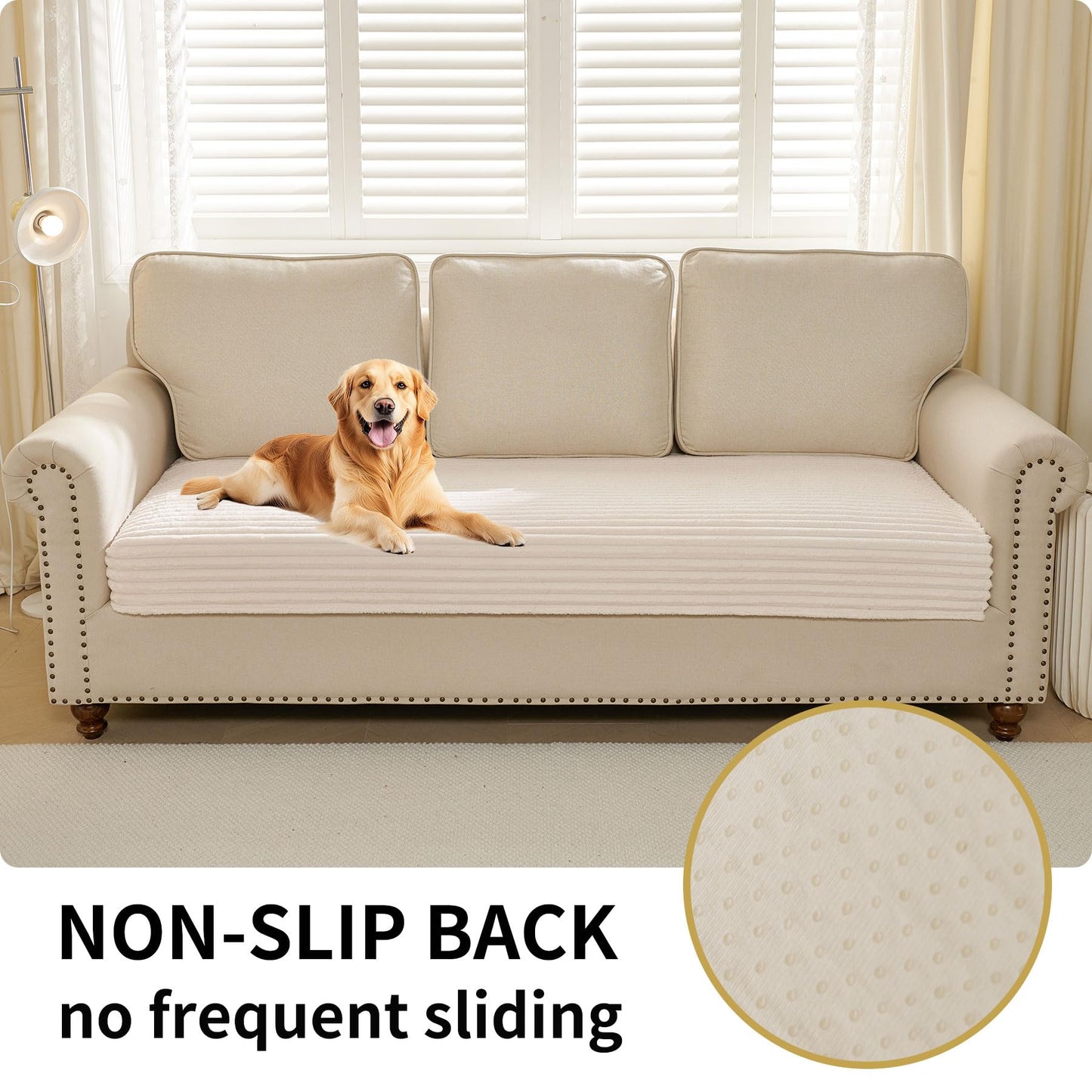 HAOMAIJIA Waterproof Couch Cover for Dogs Washable,Faux Fur Pet Couch Covers for Sofa,Soft Dog Bed Cover Non-Slip Couch Covers for 3 Cushion Couch Sofa Pet Friendly (Off White, 35" x 95" 1 Pack)