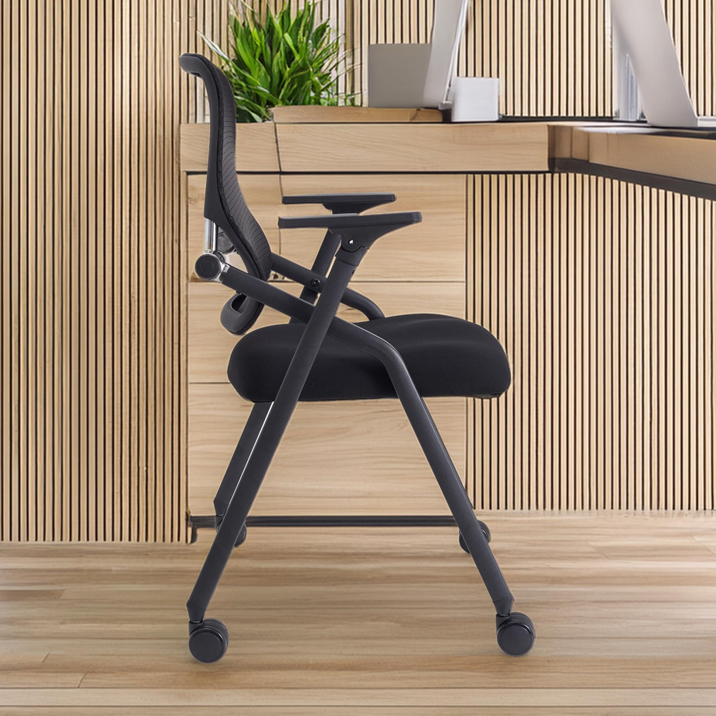 BROBRIYO PRO, Stackable & Foldable Conference Room Chairs with 2X Thick Cushion, Lumbar Support, Armrest - Mesh Bouncing Back for Office Meeting, Conference, Training Room Chair 1 Pack