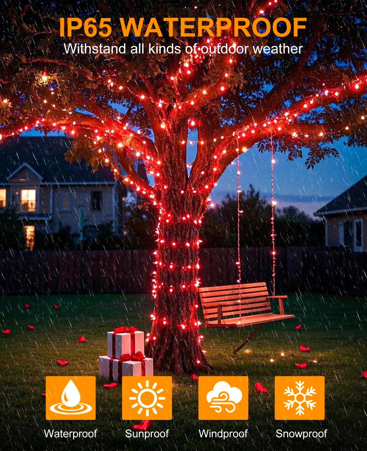 XmasBokeh Red Christmas String Lights, 40FT 120 LED Christmas Lights Outdoor Indoor Waterproof with 8 Modes, Plug in Connectable String Lights for Outside Home Garden Patio Party Holiday Decor