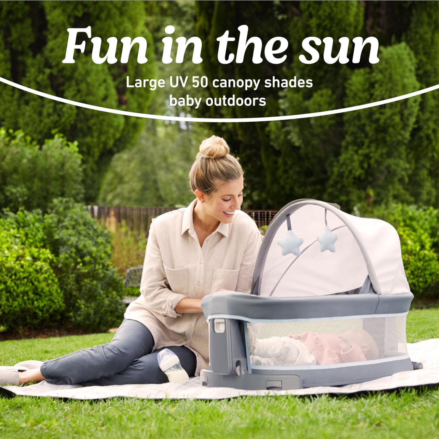 Graco® Pack ’n Play Travel Dome Playard, Portable Bassinet with UV Canopy, Full‑Size Infant Bassinet, Diaper Changer