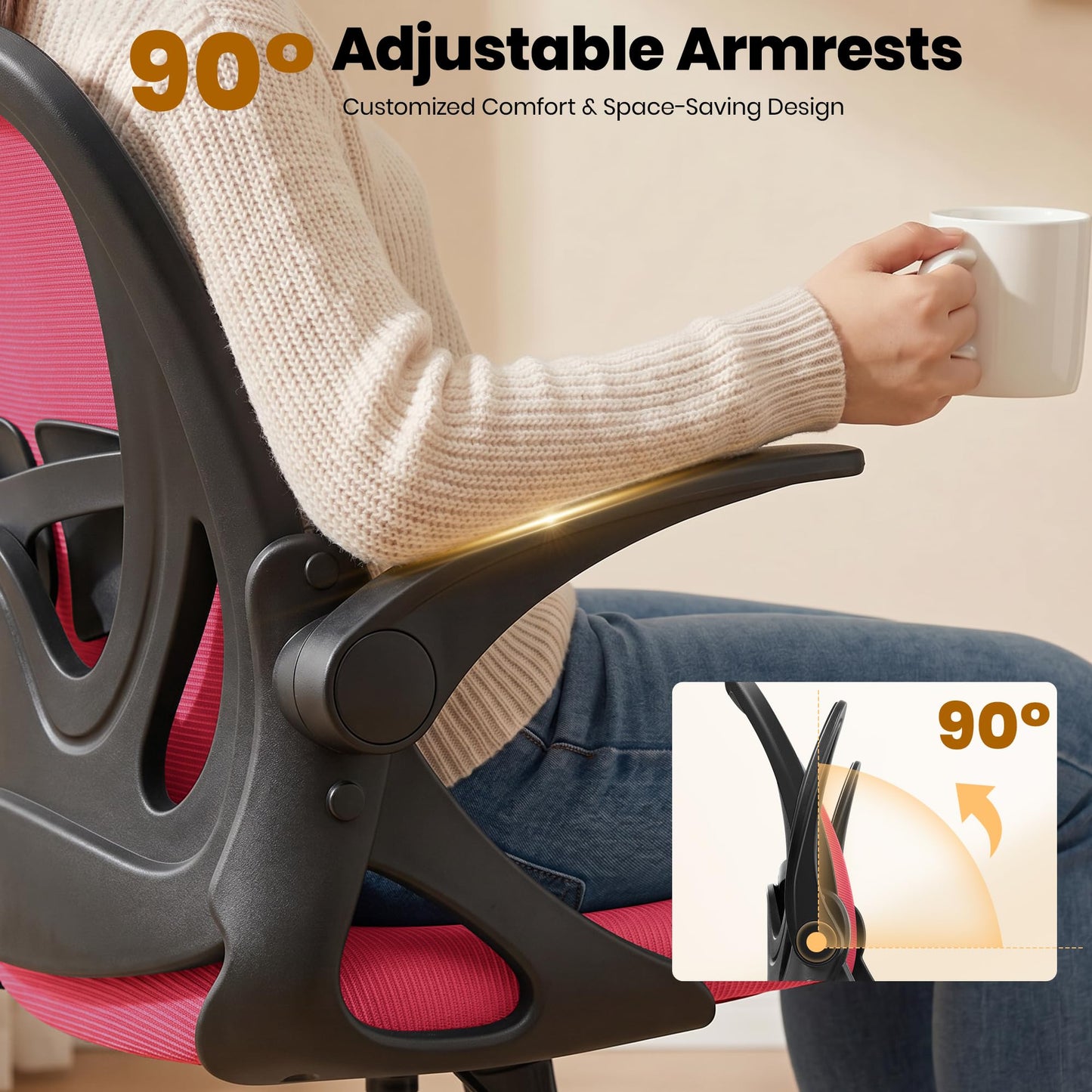 Primy Drafting Chair Tall Office Chair with Flip-up Armrests Executive Ergonomic Computer Standing Desk Chair with Lumbar Support and Adjustable Footrest Ring (Fire Brick)