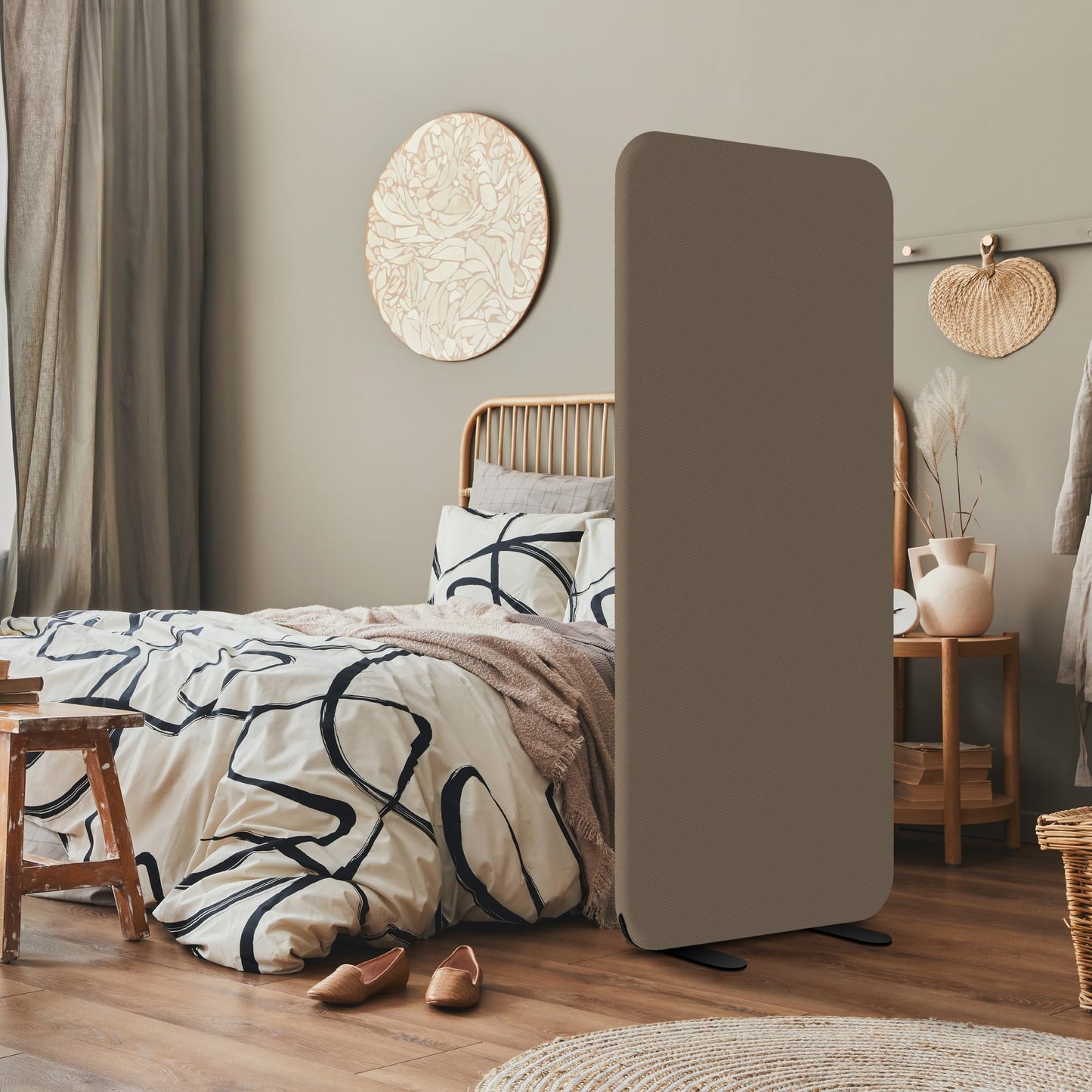 DECOLAB Standing Room Partition, Space Privacy Divider, Portable Wall Panel for Studio Apartment, Office, Home, Classroom, Scratch Resistance, 29"x65", Taupe