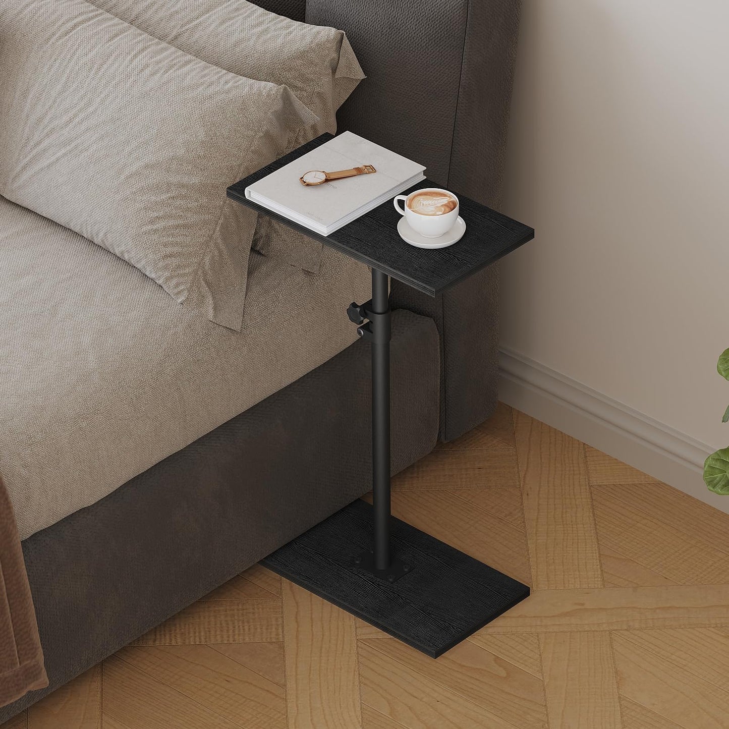 MAHANCRIS Narrow Side Table, Height Adjustable Small End Table, Skinny Sofa Table for Small Spaces, Tall Narrow Bedside Table for Couch, Slim Nightstand for Living Room, Bedroom, Black ETBK3301