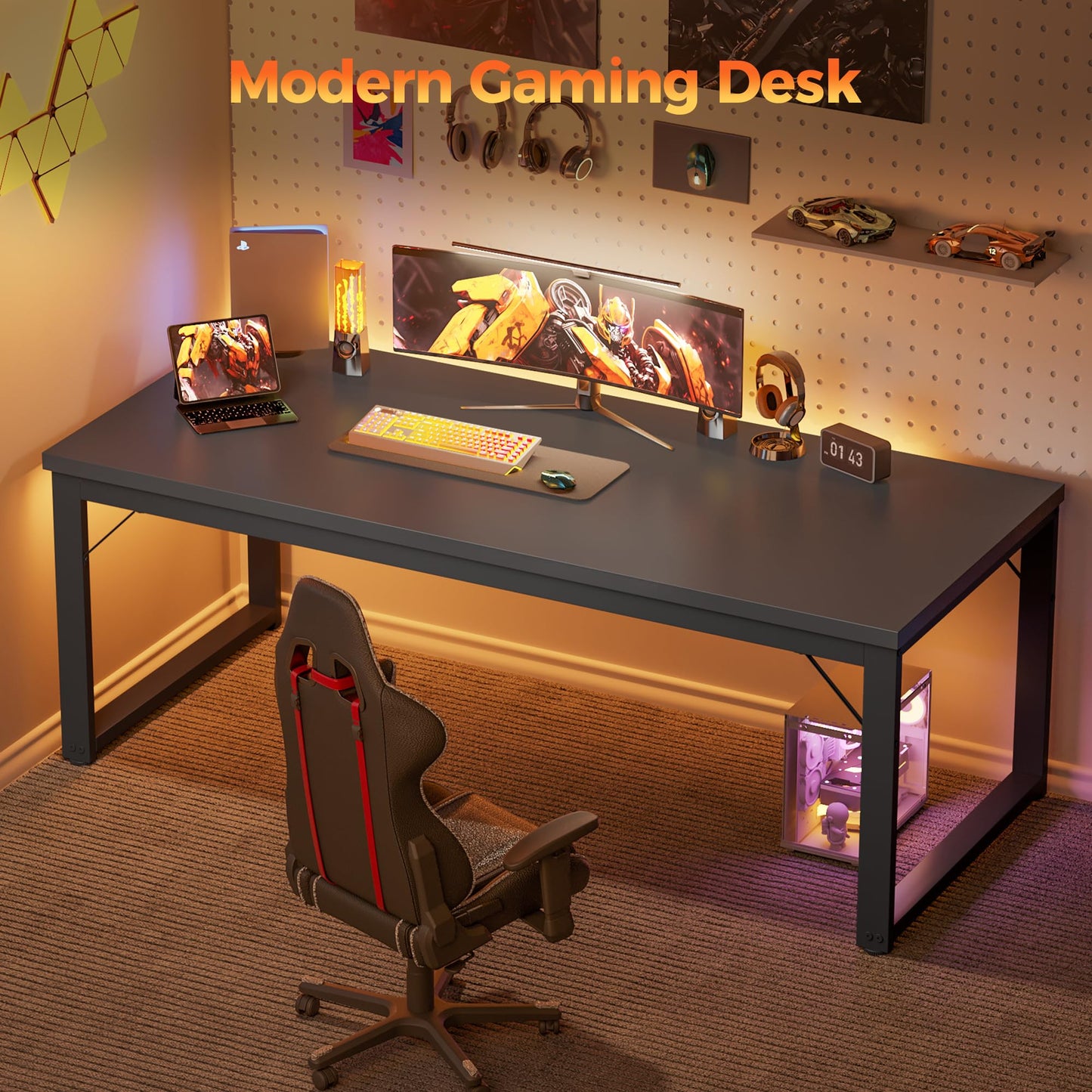 Mericonia 40 Inch Computer Desk, 1" Thick Modern Simple Study Writing Table, Heavy Duty Industrial Office Desk for Home Bedroom Workstation, Black
