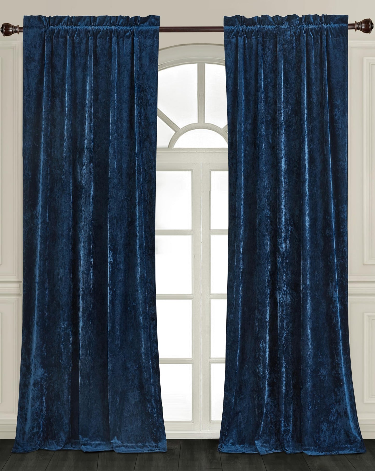 Chezmoi Collection Lux Navy Blue Crushed Velvet Curtains 2 Panel Set - 72 inches Long Room Darkening Luxury Distressed Velvet Rod Pocket Window Drapes for Living Room Bedroom 50" W x 72" L