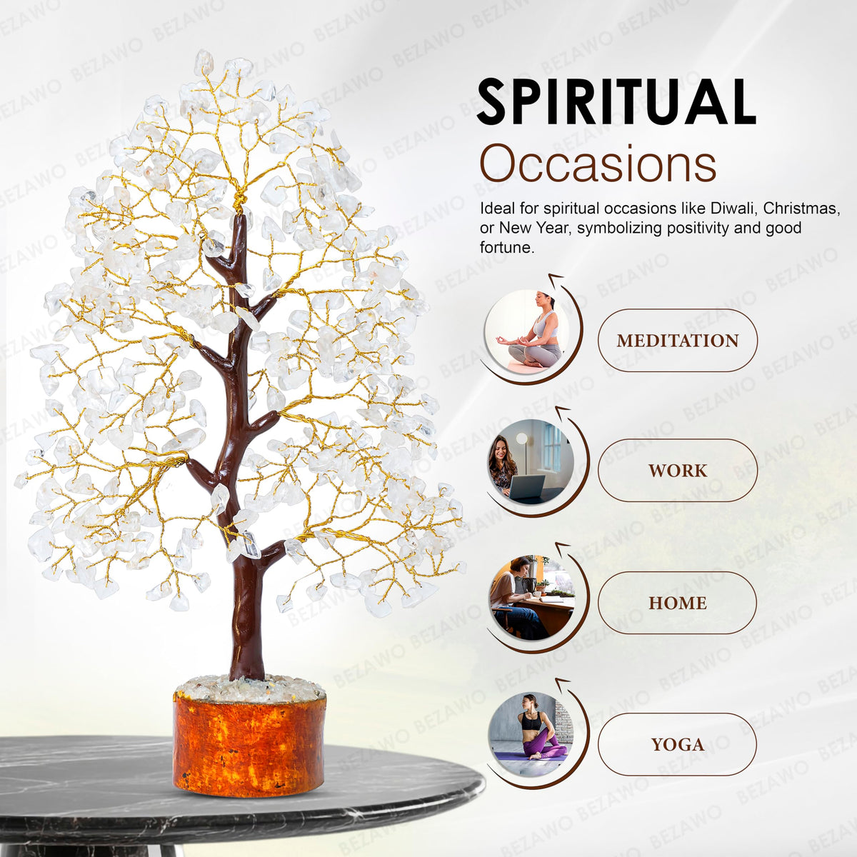 Crocon® Clear Quartz Crystal Tree of Life, Birthday Gifts for Women & Men, House Decor for Shelf Healing Crystals, Spiritual Gift Room Decor, House Warming Gifts New Home, Birthday Gift for Mom