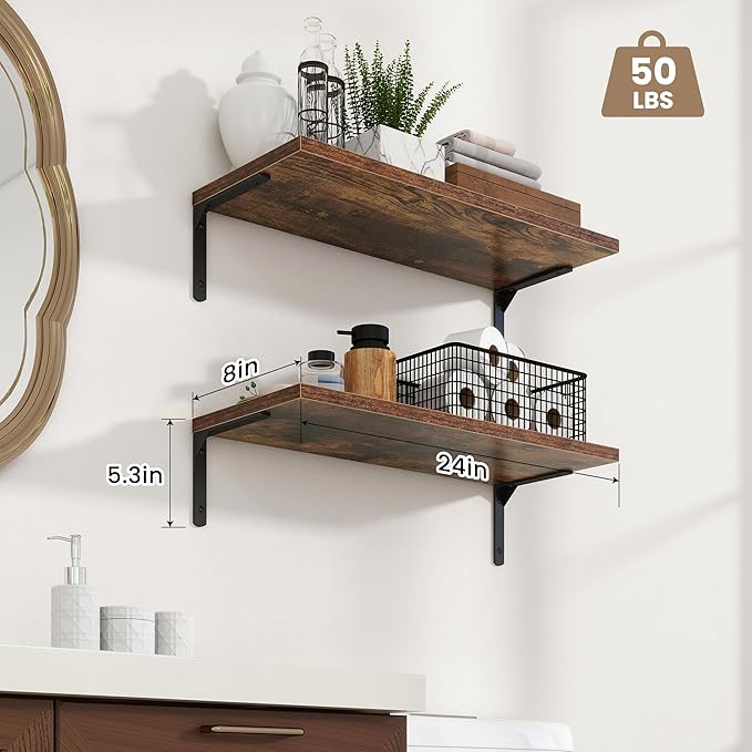 Fun Memories Deep Floating Shelves, 24W x 8D Floating Shelves Set of 2