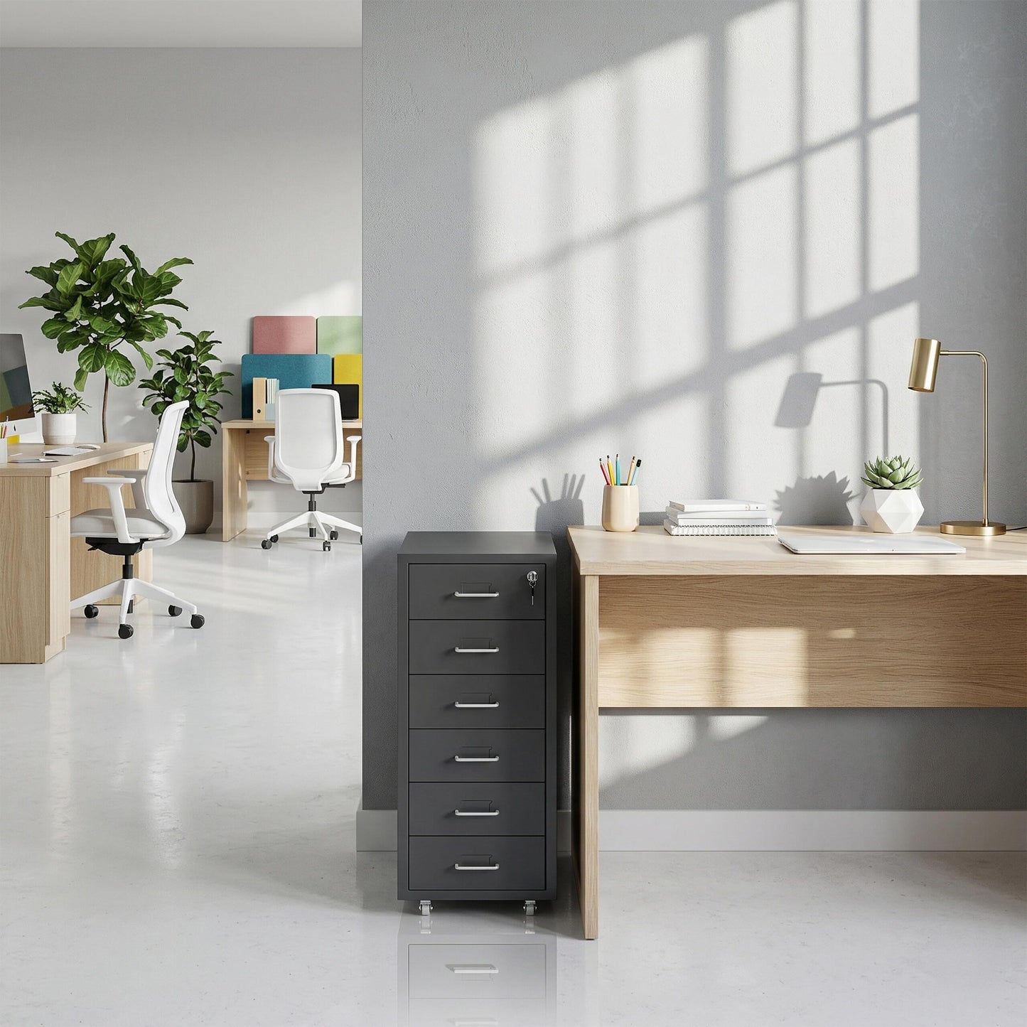 Relaxdays Lockable Metal Rolling Cabinet with 6 Drawers, 69x28x41 cm, Black
