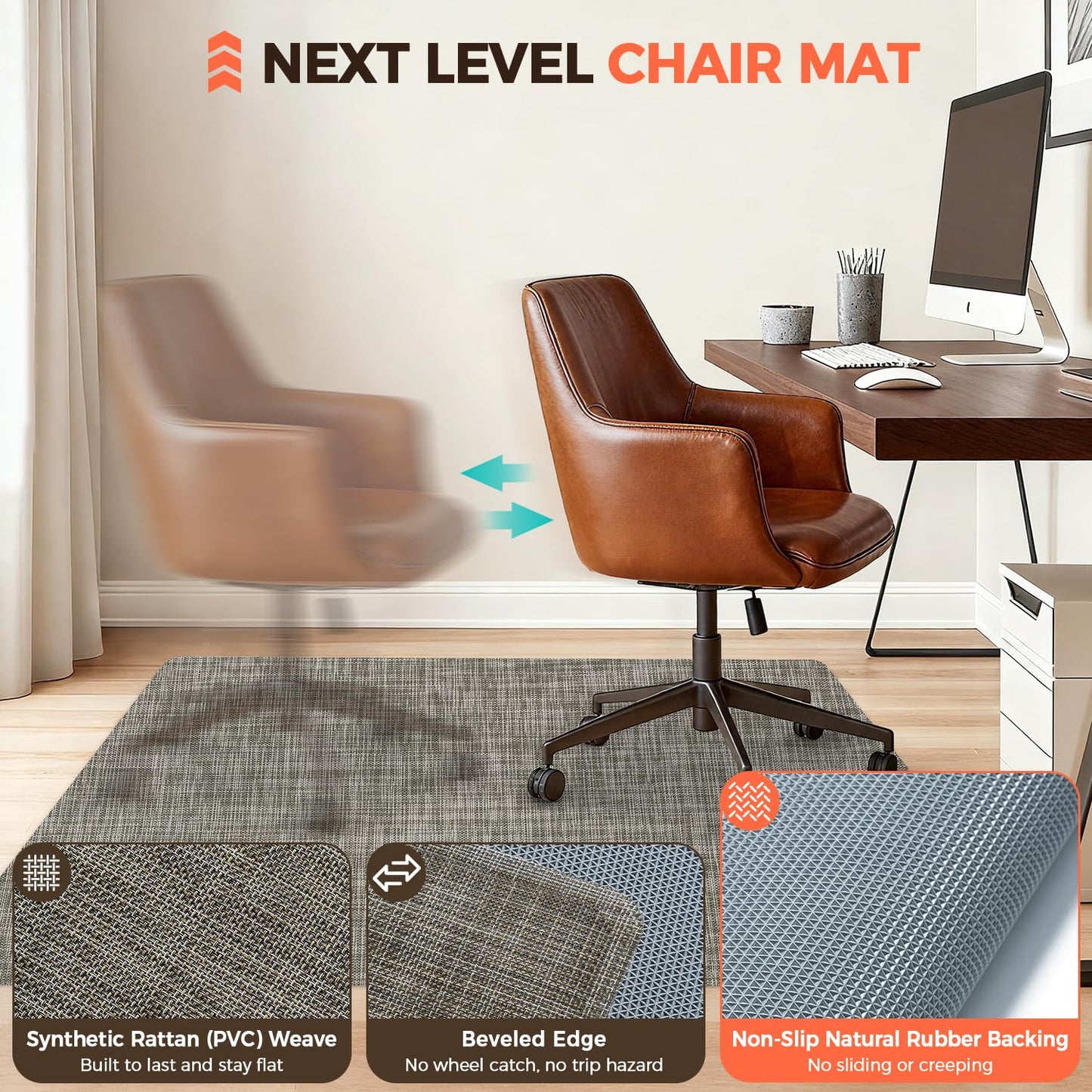 BAGAIL Office Chair Mat for Hardwood Floor, 35"x47" Heavy Duty Computer Chair Mat - Fast Flat & Smooth Glide - Non-Slip Desk Chair Floor Protector for Home Office - Brown