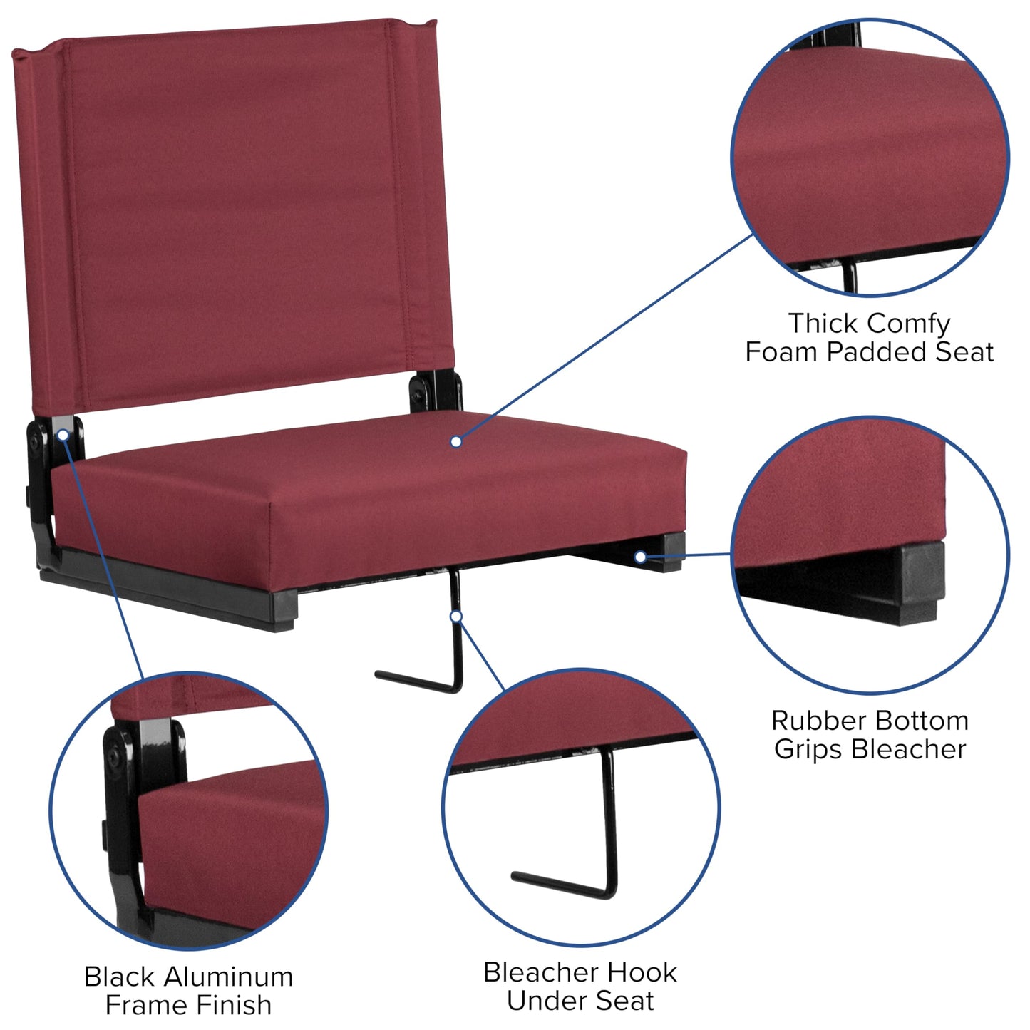 Flash Furniture Grandstand Portable Stadium Seat for Bleachers or Benches, Folding Padded Stadium Chair with Carrying Handle, 500 lb. Weight Capacity, Maroon