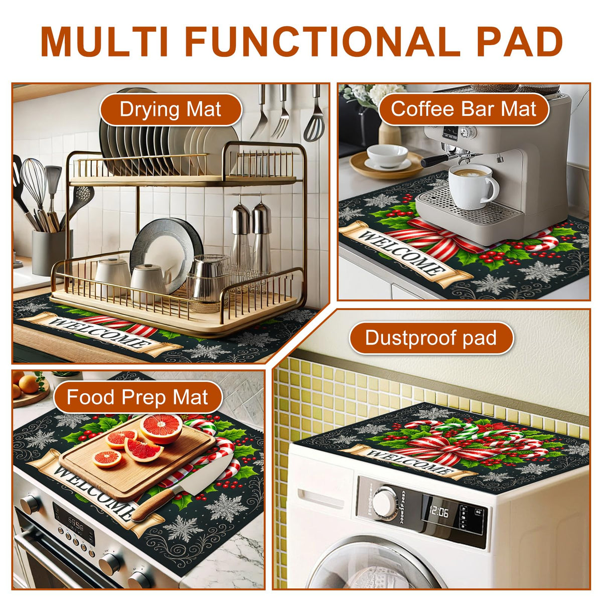 HOMETITUTE Stove Top Covers for Electric Stove 28x20 Inch Christmas Candy Cane Welcome Cooktop Protector Heat Resistant Counter Cover Dish Drying Mat for Kitchen RV Camper