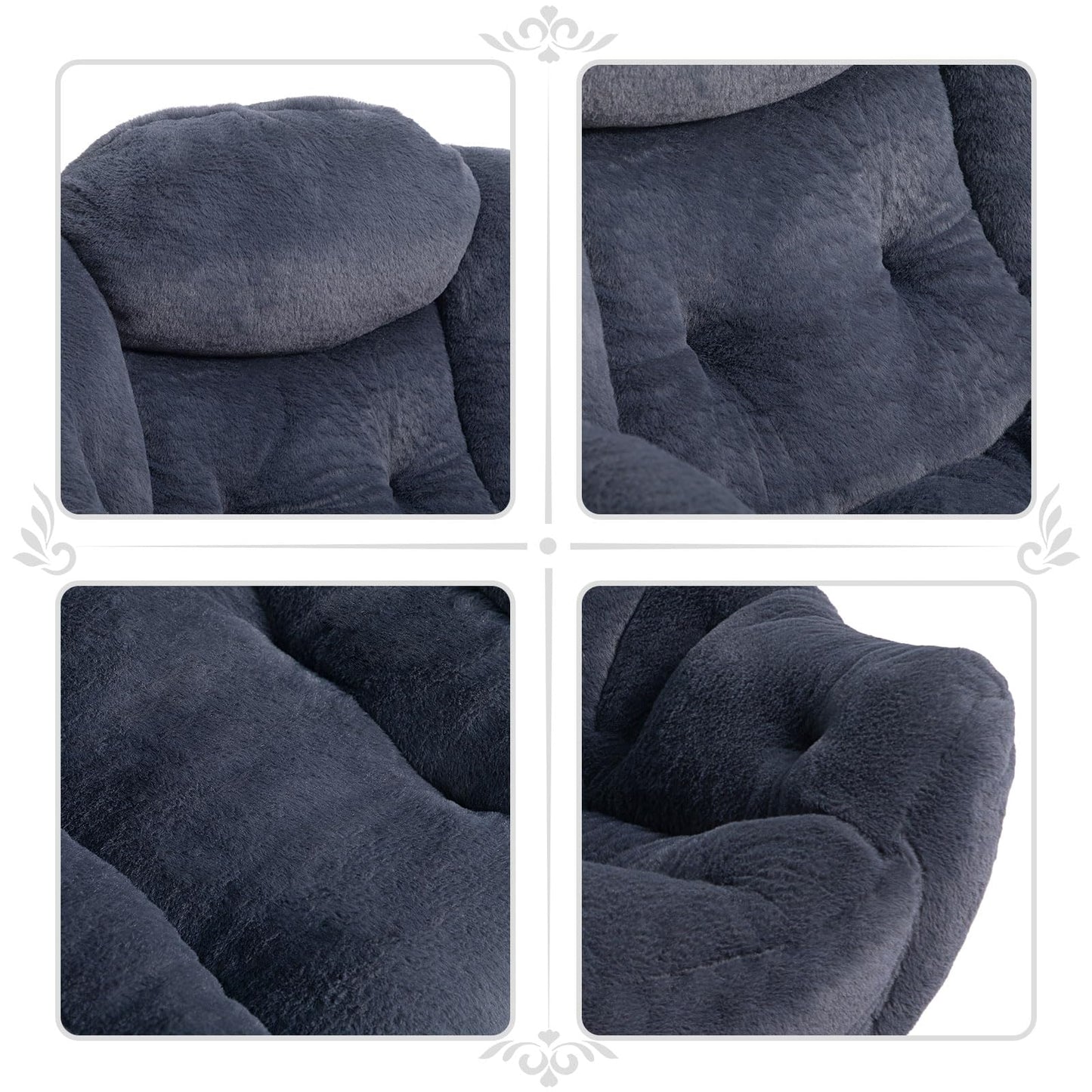 HollyHOME Lazy Chair with Foldable Ottoman, Accent Comfy Lounge Armchair and Folding Footrest Stool, Leisure Sofa Reading Chair and Footstool for Living Room, Bedroom, Dorm,Faux Fur Navy Blue