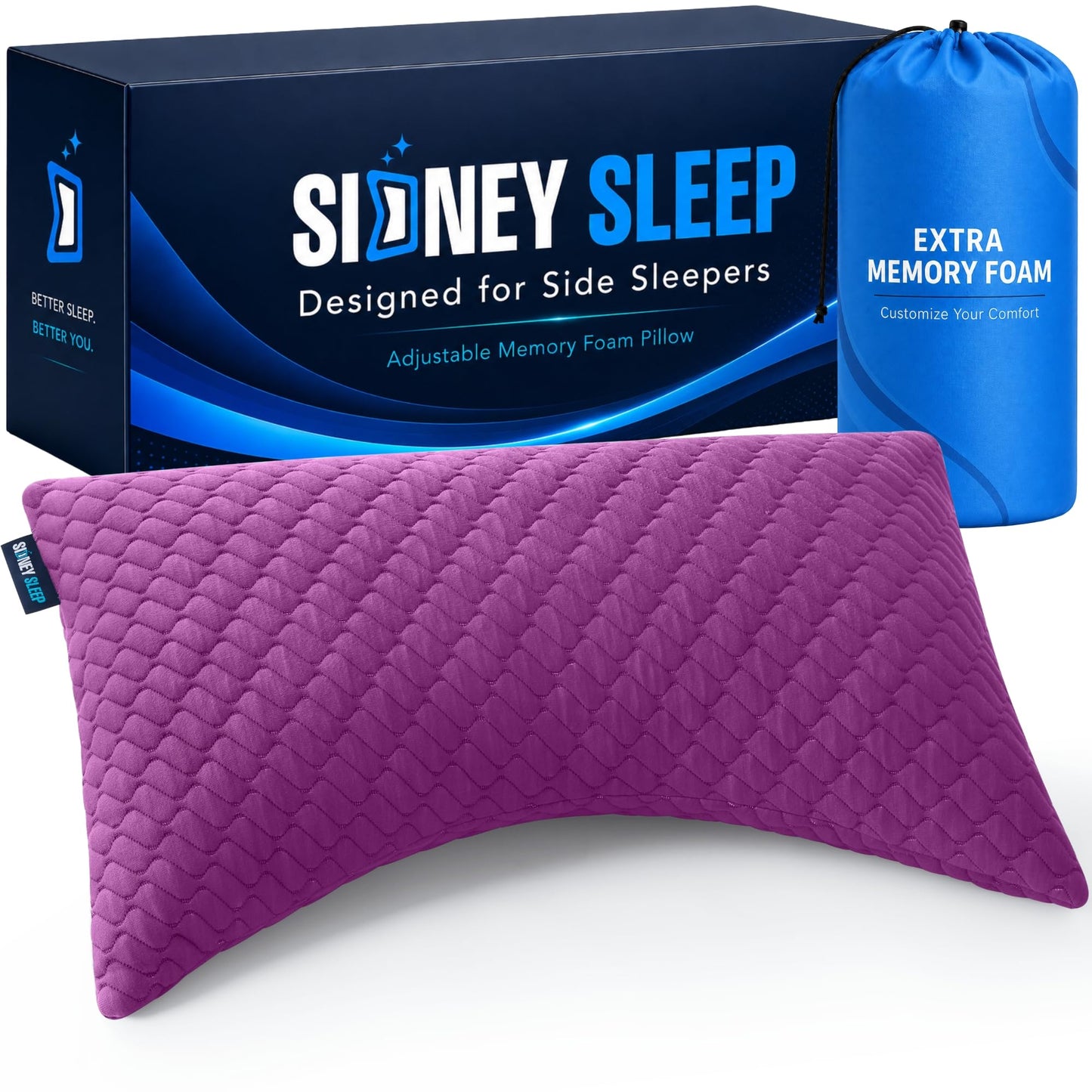 Sidney Sleep Adjustable Curved Pillows for Neck and Shoulder Support with Extra Shredded Fill - Cervical Contour Pillow for Side and Back Sleepers. Queen Size 19" x 29" CertiPUR-US Certified (Magenta)
