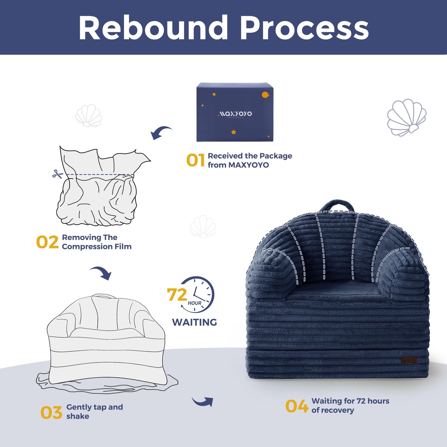 MAXYOYO Folding Sofa Bed, 2 in 1 Convertible Sofa to Lounger Comfy Faux Fur Bean Bag Chair for Adults, Floor Single Couch Chair with Handle, Couch Bed for Living Room Bedroom, Navy