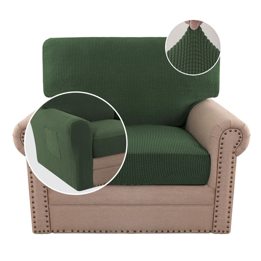 H.VERSAILTEX Multi-Pieces Chair Covers Stretch Couch Covers Form Fitted Seat and Back Cushions Covers (1 Seat Cover Plus 1 Back Cusion Cover, Bonus 2 Armrest Covers), Bronze Green
