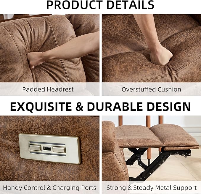 EBELLO Faux Leather Power Living Room Furniture Set, Included 2 Reclining 1