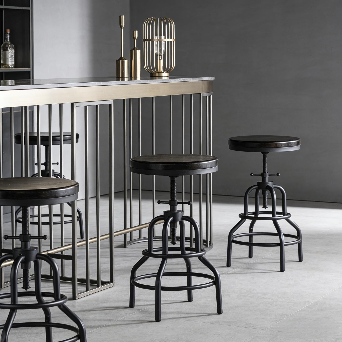 LOKKHAN Vintage Industrial Bar Stool - Rustic Swivel - Round Wood Metal - Kitchen Counter Height Adjustable - Pipe Stool - Cast Steel - 20-27 Inch (Set of 2)