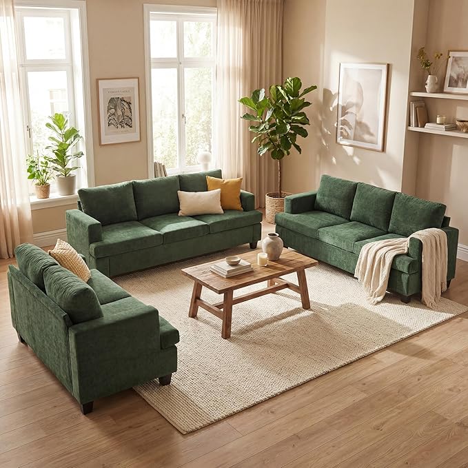 YOUDENOVA Sofa, 3 Piece Set Comfy Sofa, Loveseat & 2 3-Seater Couch