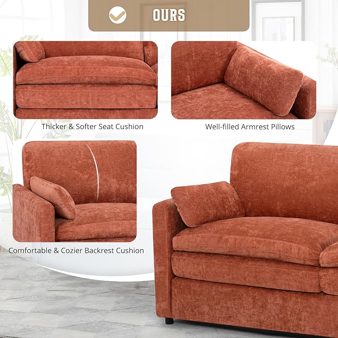Classic Chenille Sofa Set with 2 Extra Armrest Pillows, Loveseat and 3-Seat