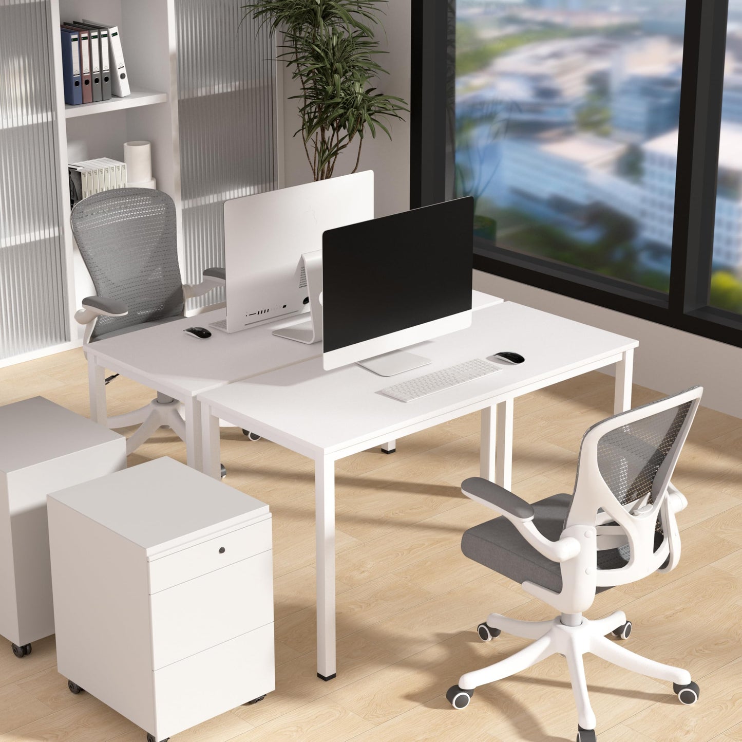NewBeth Computer Desk for Small Space,Modern Simple Laptop Desk,Computer Table Study Writing Desk for Home Office,Dining Room,Living Room (White, 55 * 23.5in)