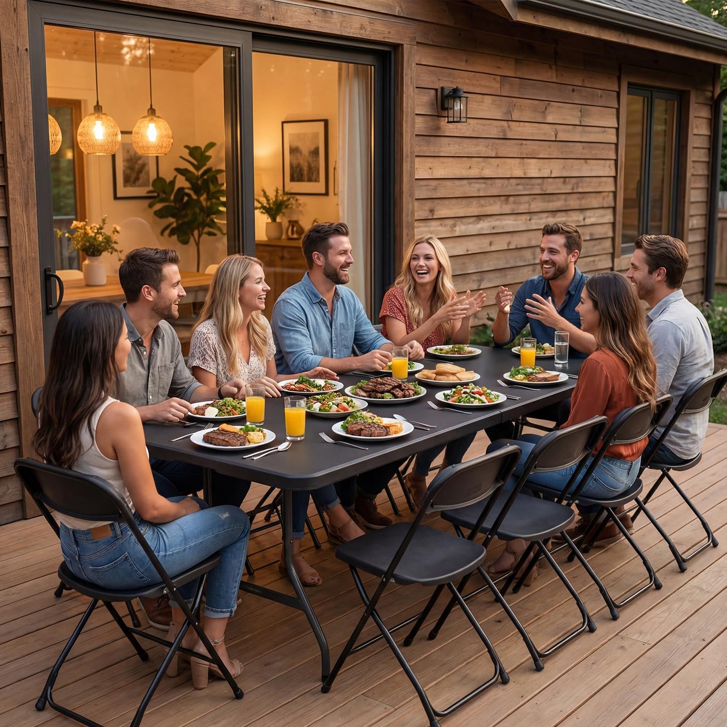 MAKE CHANGES Folding Table 8ft - Heavy Duty Plastic Table with Handle, Foldable & Portable, Fold-in-Half Utility Tables for Outdoor, Dining, Wedding, Events, Indoor, Picnic, Camping, Party (Black)