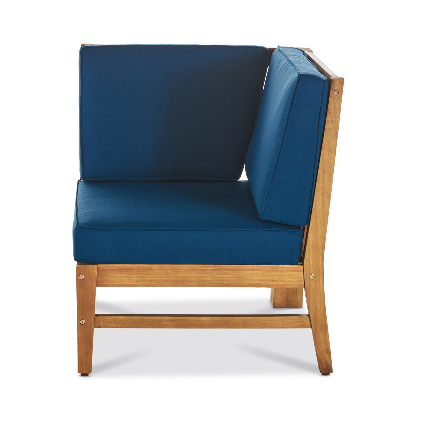 Christopher Knight Home Perla Outdoor Acacia Wood Sofa Set with Water Resistant Cushions, 7-Pcs Set, Teak Finish / Blue