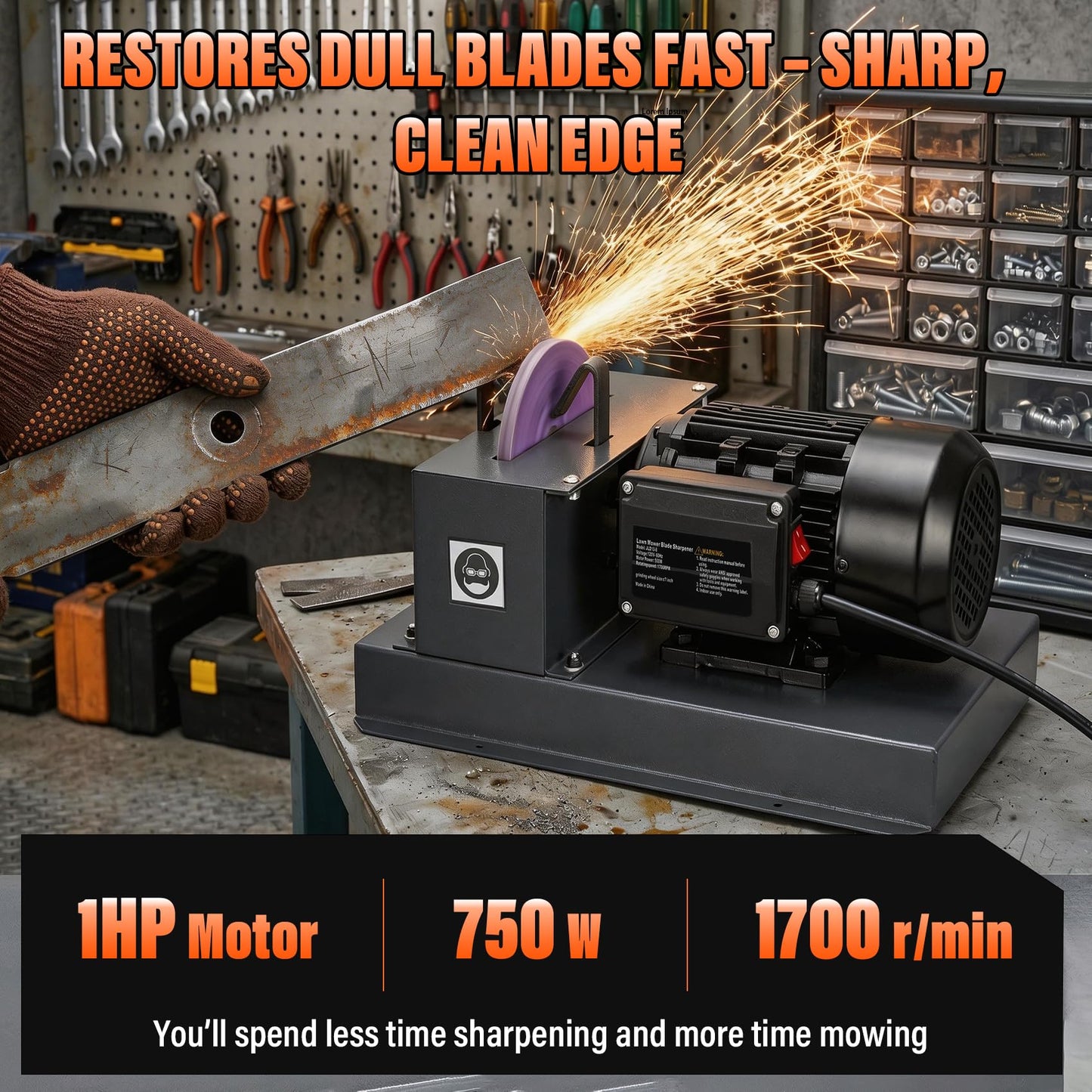 JOYTRADE Lawn Mower Blade Sharpener, Upgraded 1HP 750W Lawnmower Bench Grinder