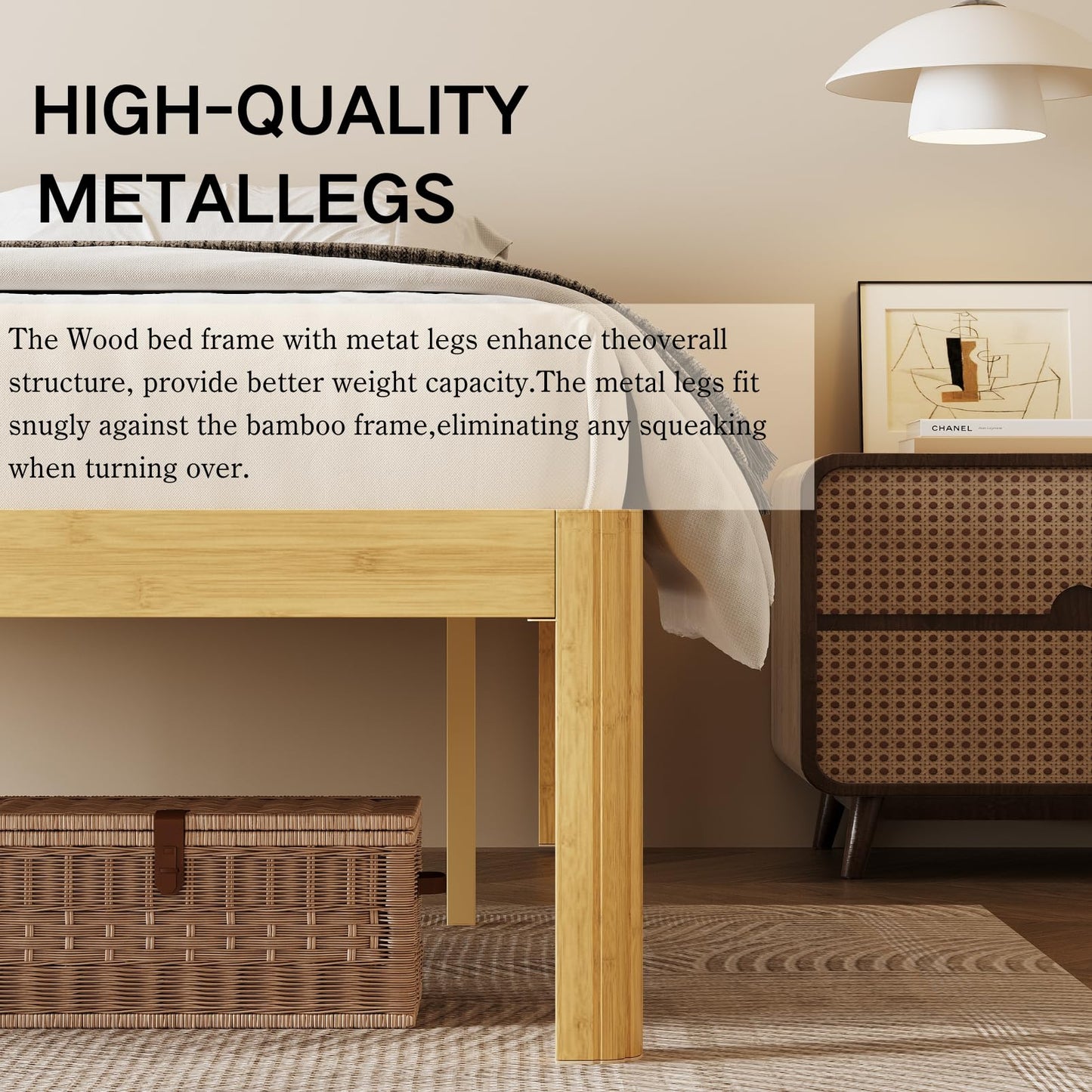 COMASACH 18 Inch Queen Wood Platform Bed，Mid-Century Wood Bed Frame Queen Size, No Box Spring Needed, Natural Finish, Easy Assembly