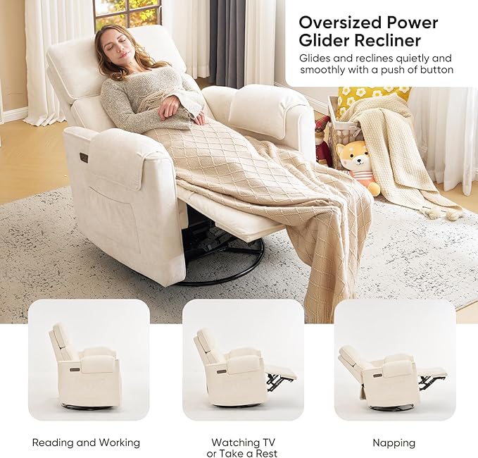 24" Extra Wide Swivel Rocker Recliner Chair