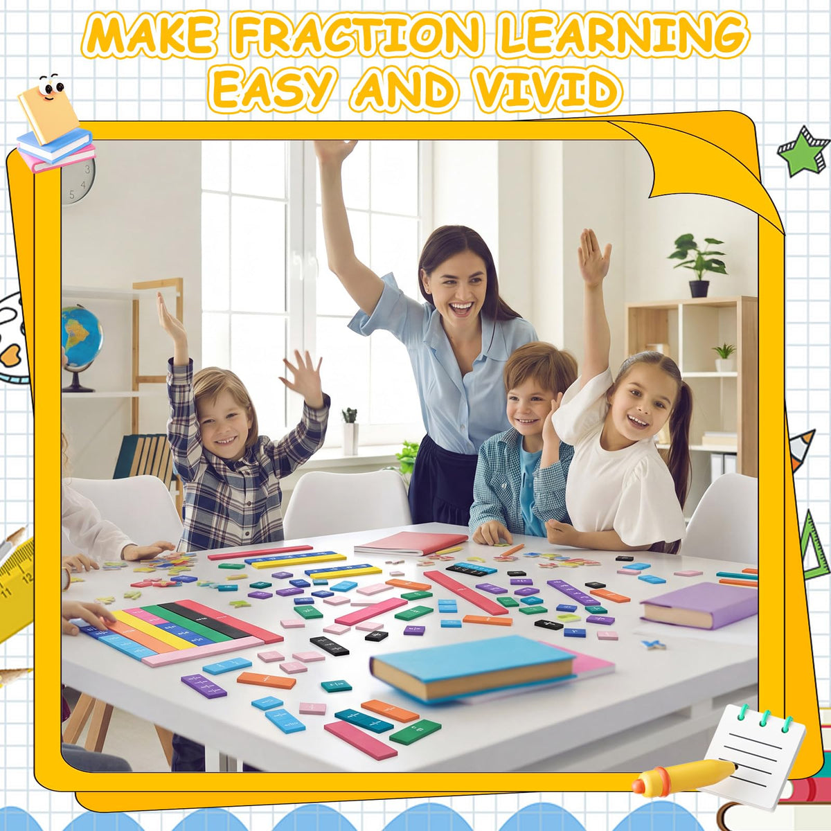 Sayglossy 10 Set Fraction Tiles Set for Math Classroom Rainbow Color Manipulatives Montessori Math Materials for Maths Classroom School Learning Educational Supplies