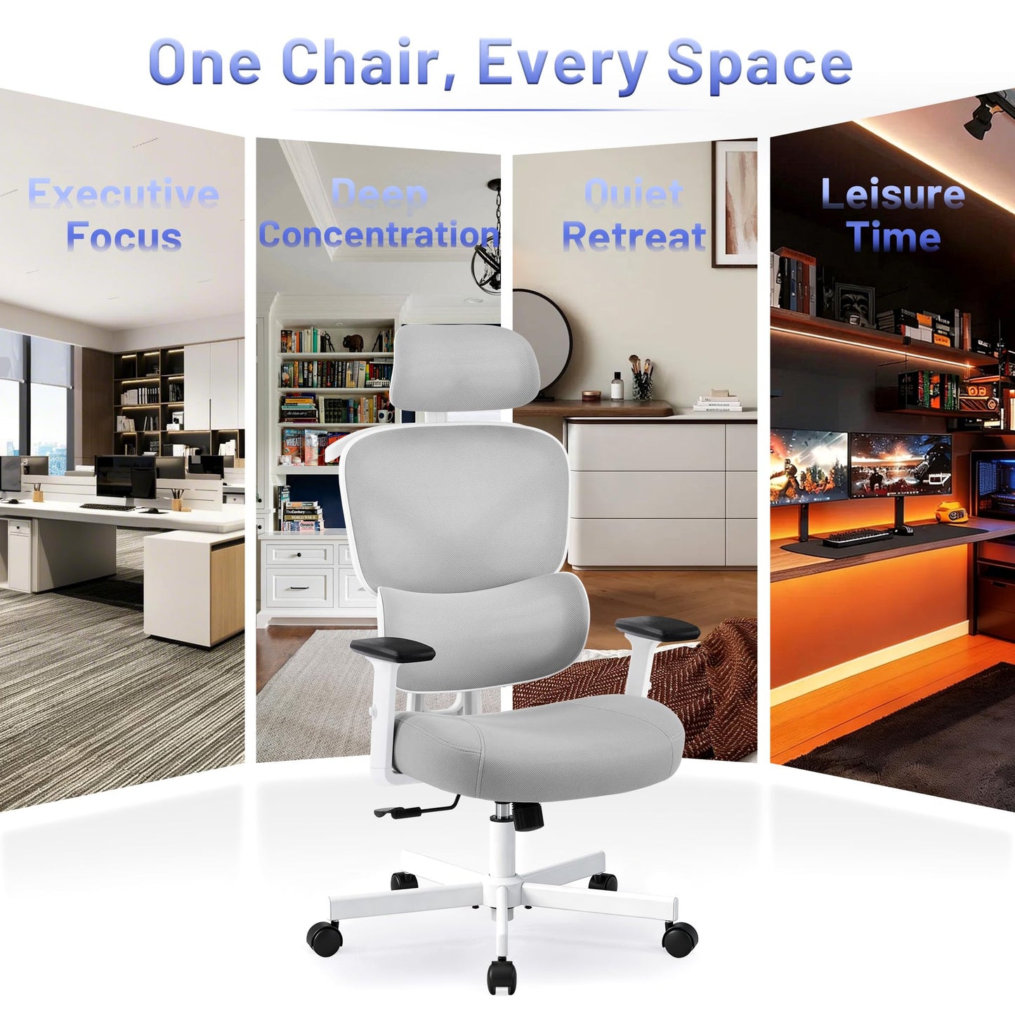 AreShark Ergonomic Office Chair - High Back Breathable Mesh Desk Chair with Lumbar Support & Adjustable Headrest - Rolling Swivel Reclining Comfy Computer Gaming Chair with 2D Armrests for Home Office