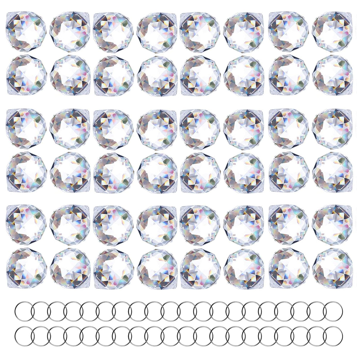 HDCRYSTALGIFTS 48pcs Clear Crystal Ball Prism 20mm Chandeliers Prism Sun Shine Catcher Rainbow Pendants Maker, Hanging Crystals Prisms for Windows Glass Ball Ornaments for Christmas Tree