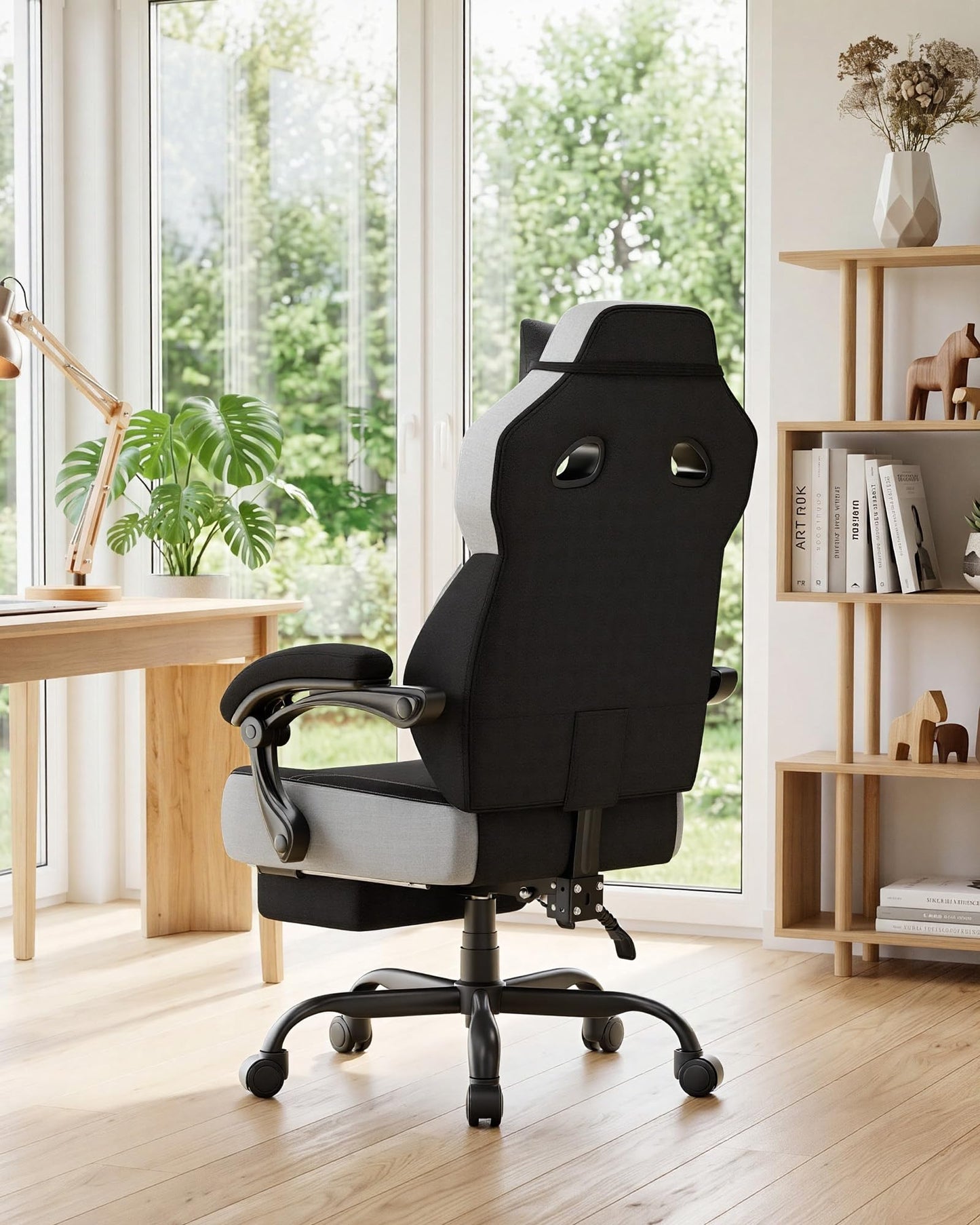 GTPLAYER Big & Tall Gaming Chair, 90°-155° Adjustable Reclining Office Seat with Footrest, Ergonomic Comfy Computer Desk Chair for Adults, Home Office Gaming Study Use, Black & LightGray