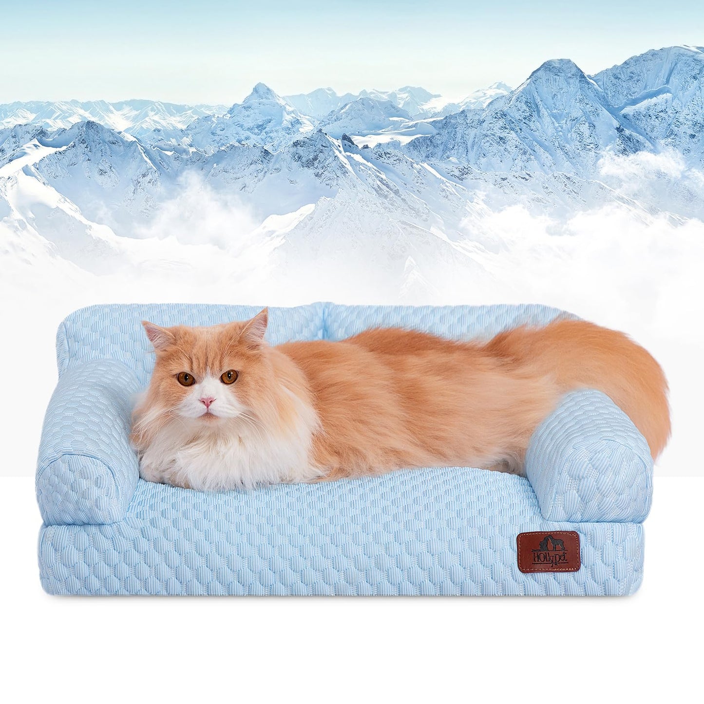 Hollypet Cooling Dog Cat Pet Couch Soft Calming Sofa Bed for Medium Small Cats and Dogs, Gray, 24"x 18"x10"