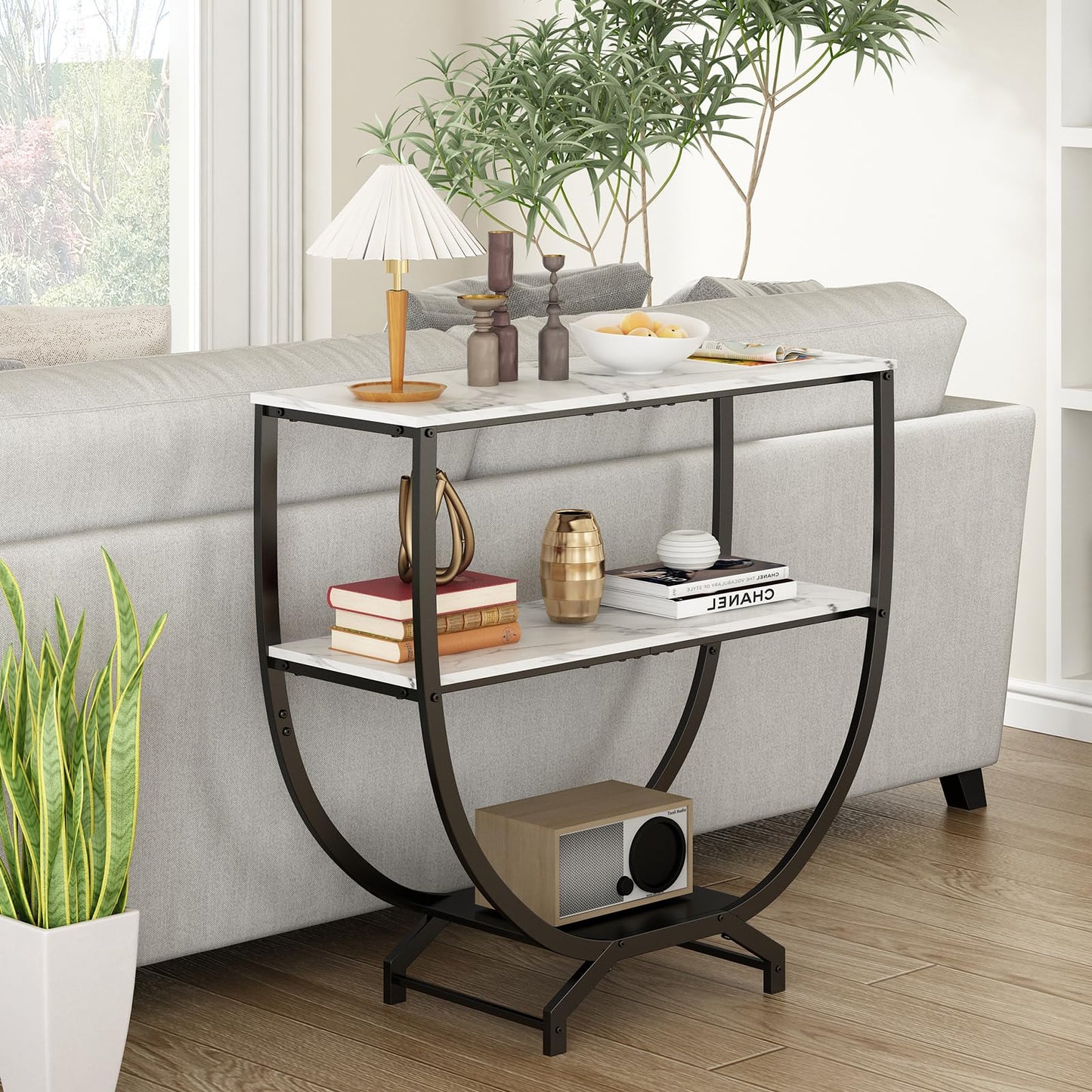 GILLAS 3 Tier Console Tables, 30" Height Entryway Table, Sofa Table Behind Couch Table, Industrial Entryway Furniture Entry Way Table with Storage for Living Room, Hallway, Entrance, White