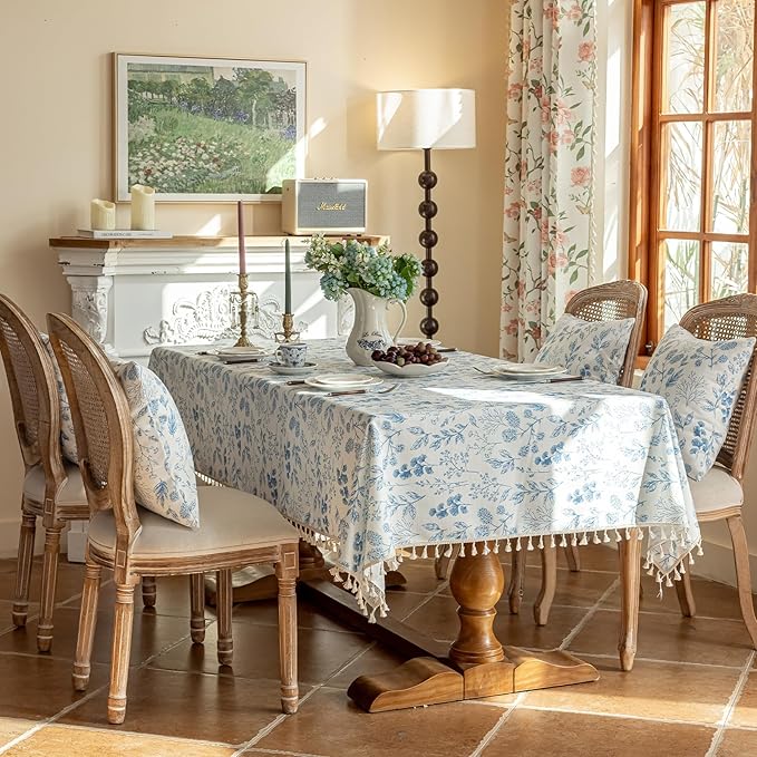 VClife Table Cloth Blue and White Table Cloth Rectangle Tablecloth Rustic