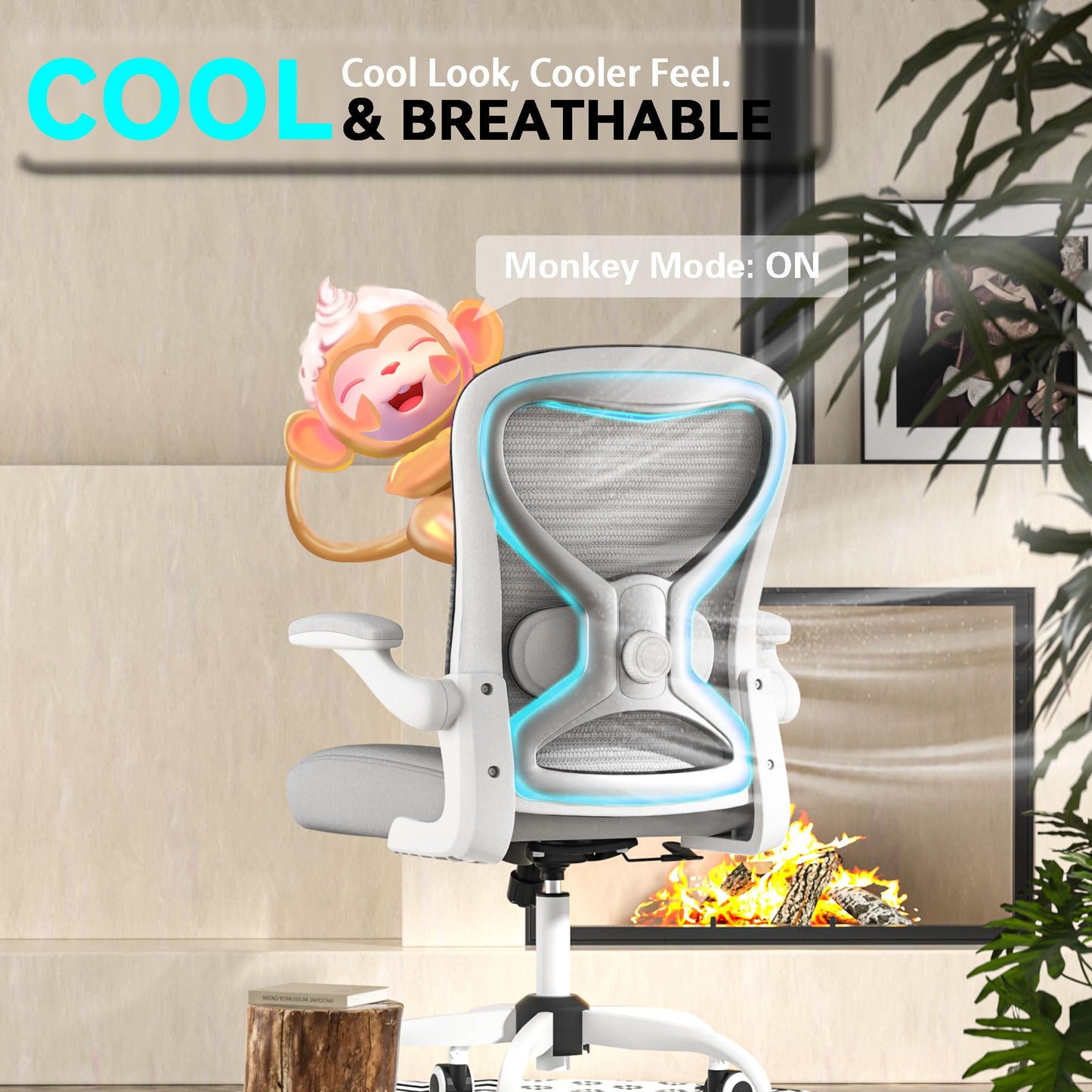 CASASIO Office Desk Chair with Ergonomic Lumbar Support, Extra-Thick Seat Cushion, Flip-up Arms, Breathable Mesh Back, Computer Task Chair for Home Office