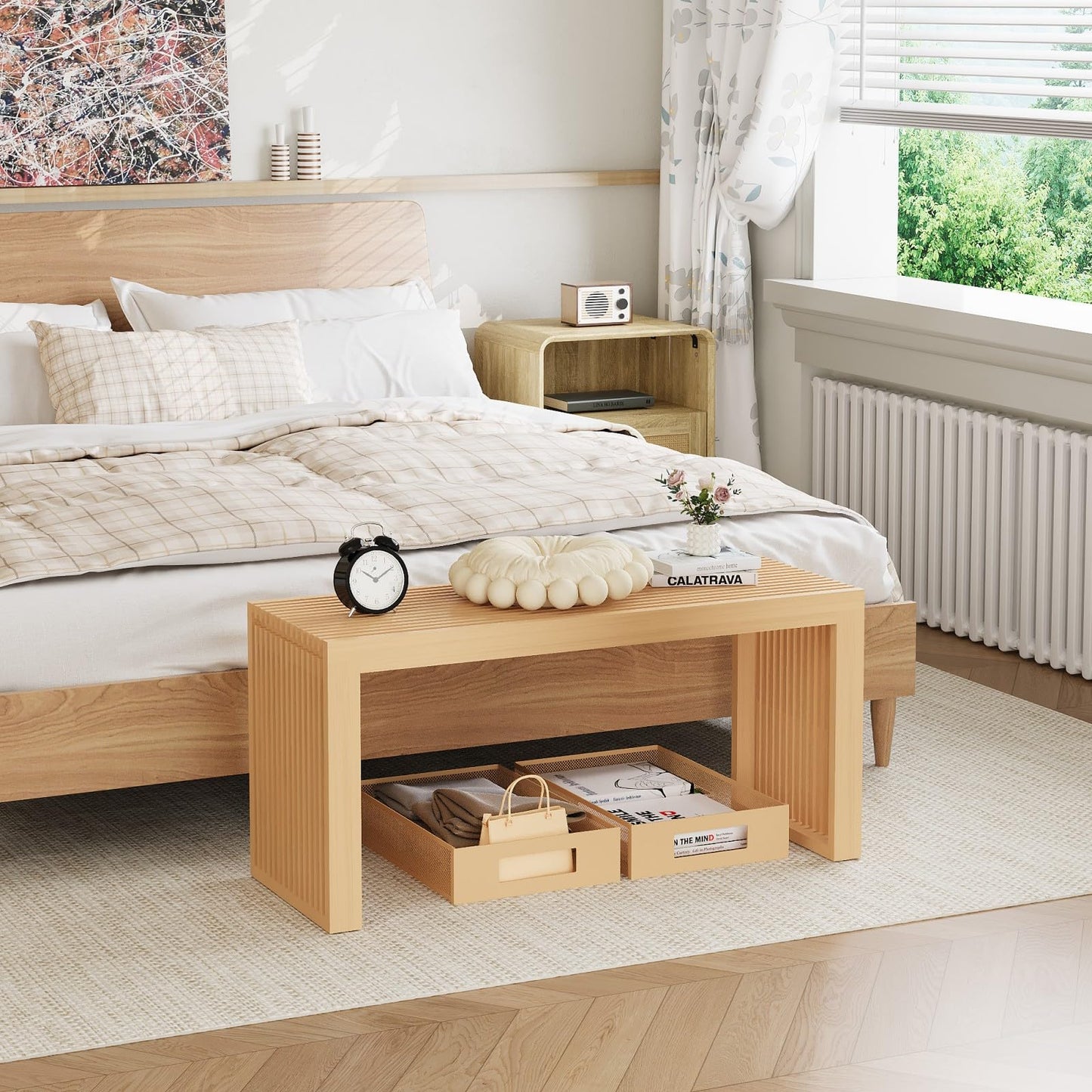 Wisuce Bamboo Dining Bench, 35 inch Entryway Indoor Kitchen Bench, Natural