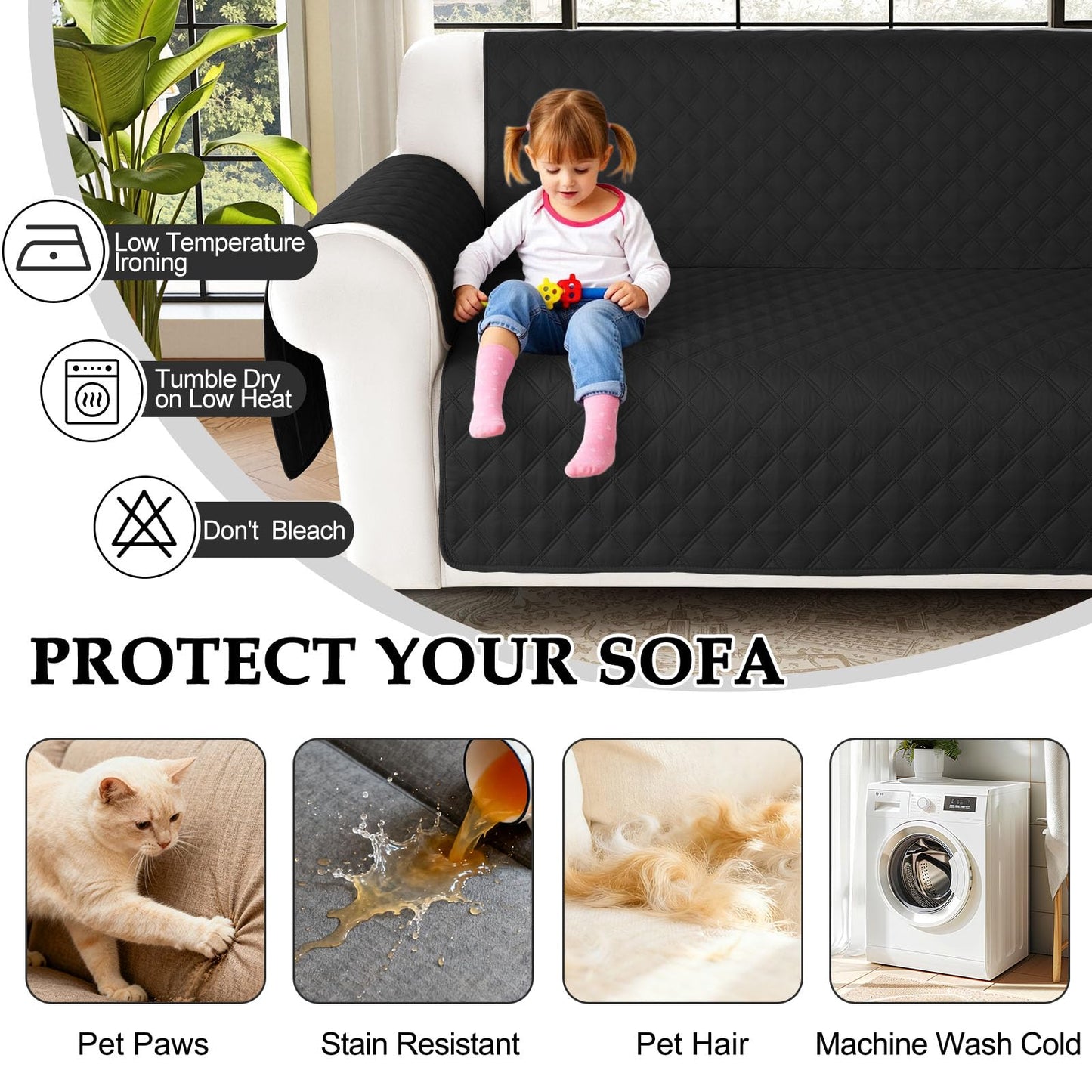 HDCAXKJ Waterproof Sectional Couch Cover L Shaped Sofa Covers Washable Corner Sectional Slipcovers Dog Pet Proof U Shape Furniture Protector with Upgraded Anti Slip Strips (X-Large, Charcoal Black)